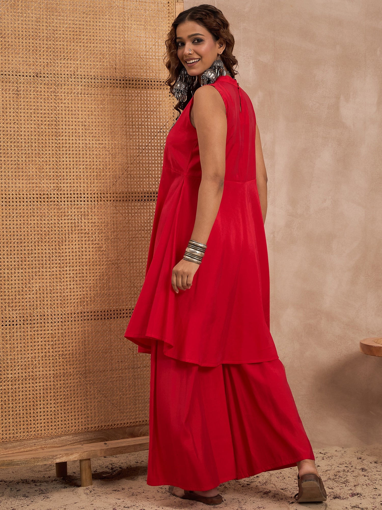 Red Silk Boho Kurta Set