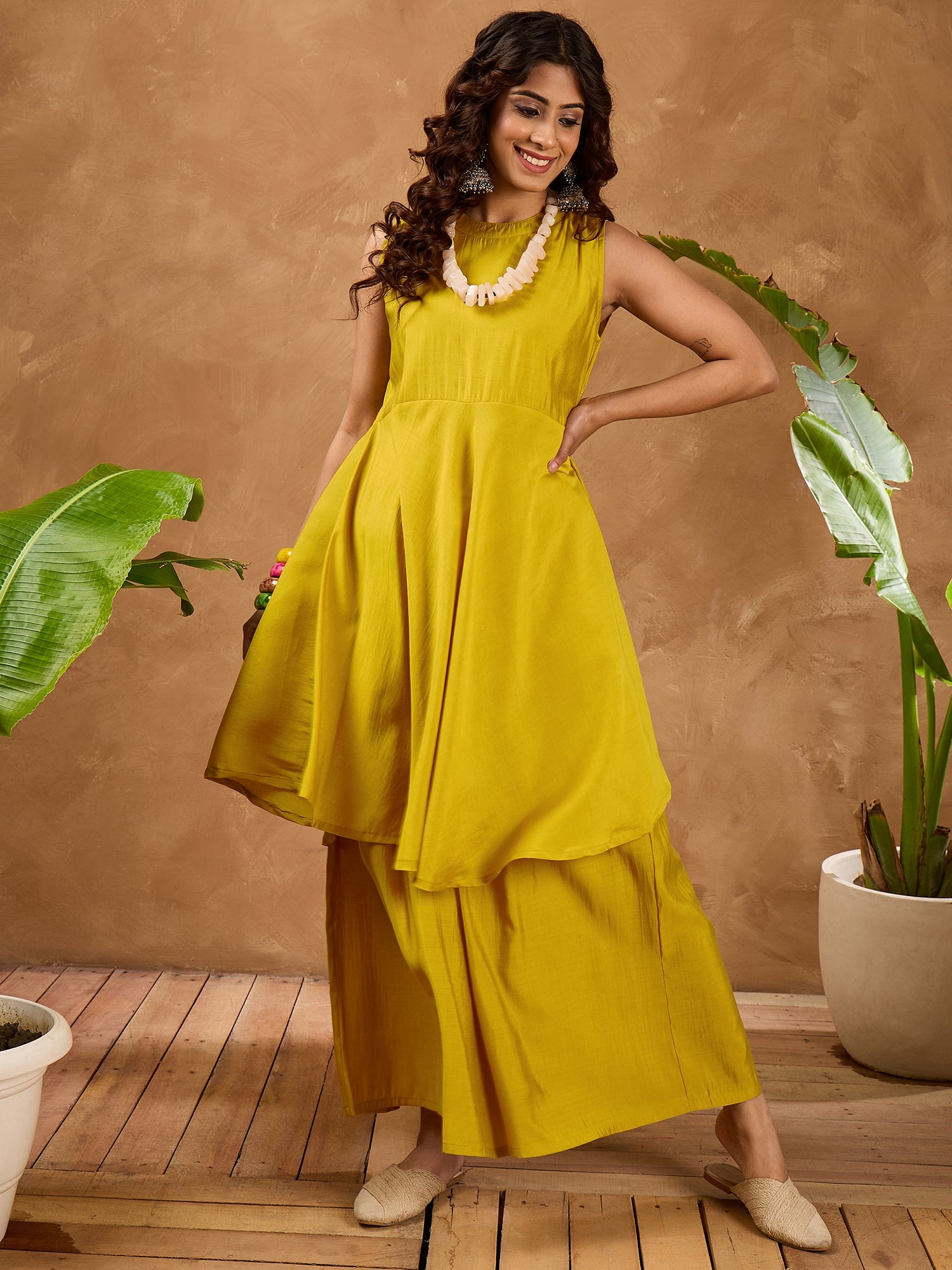 Yellow Silk Boho Kurta Set