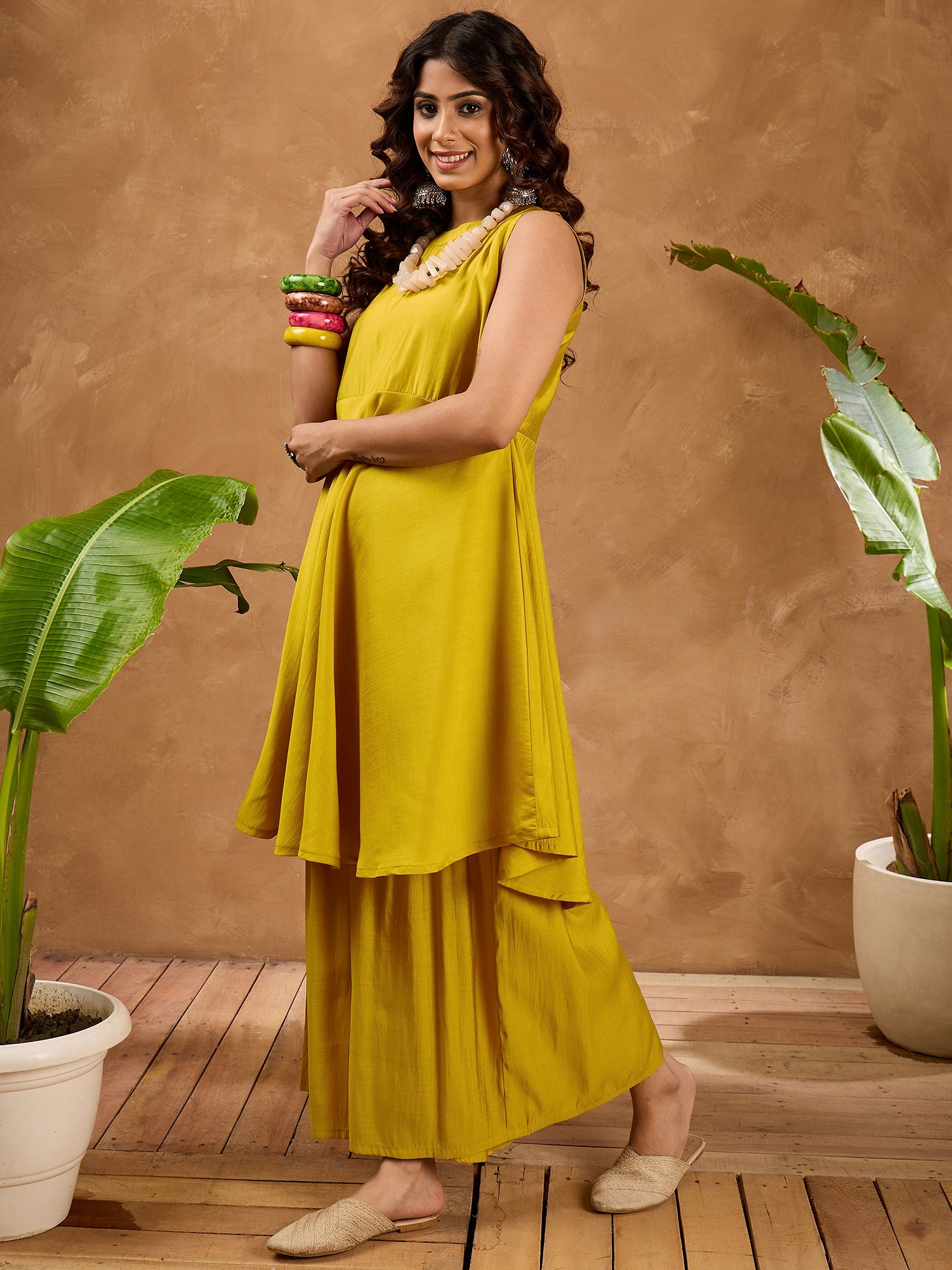 Yellow Silk Boho Kurta Set