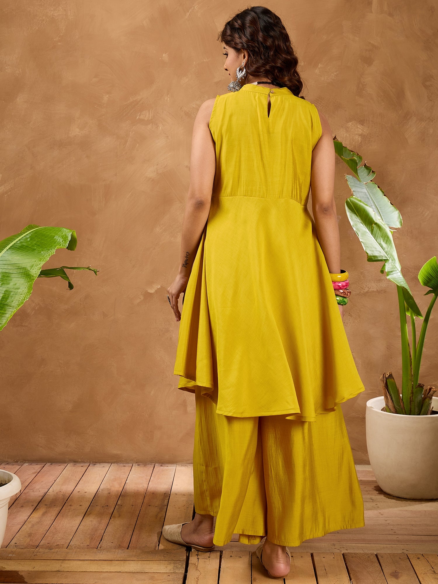 Yellow Silk Boho Kurta Set