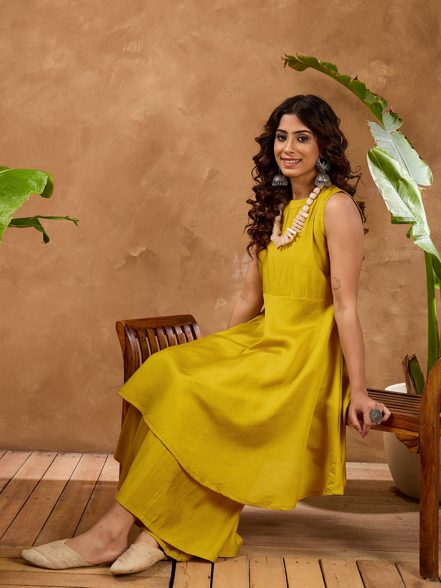Yellow Silk Boho Kurta Set