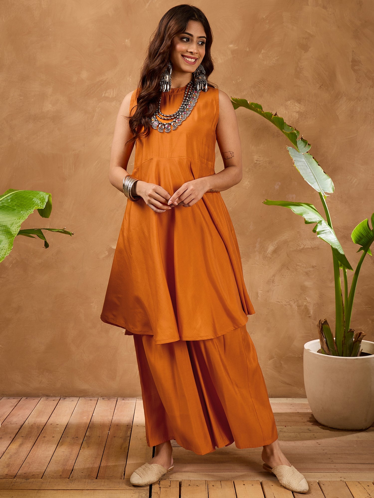 Orange Silk Boho Kurta Set