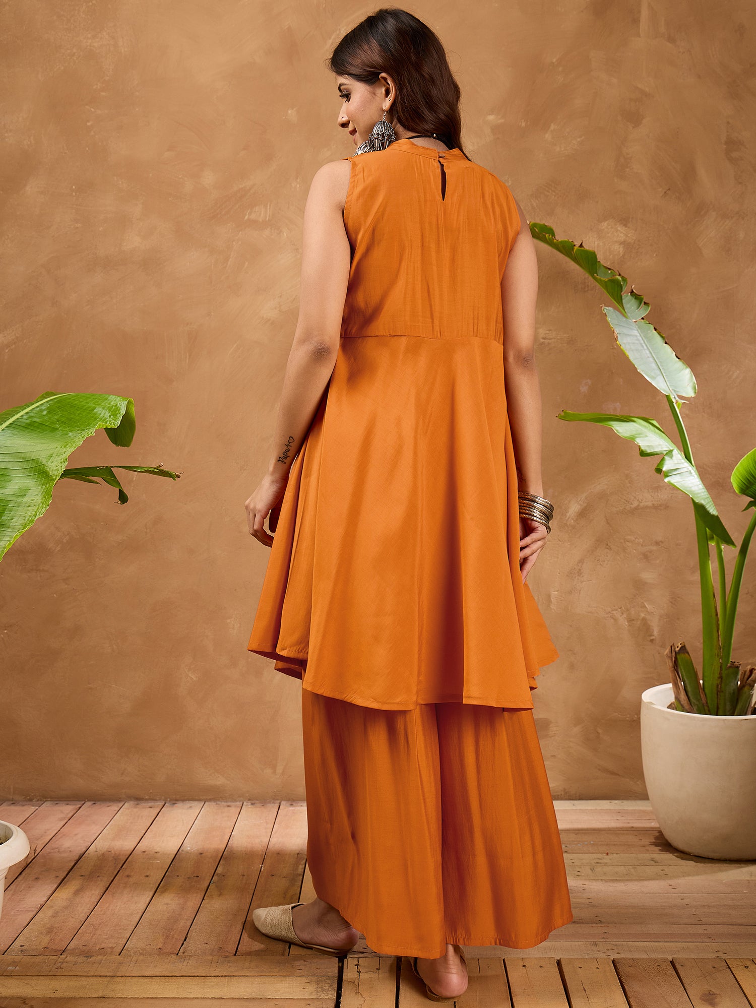 Orange Silk Boho Kurta Set