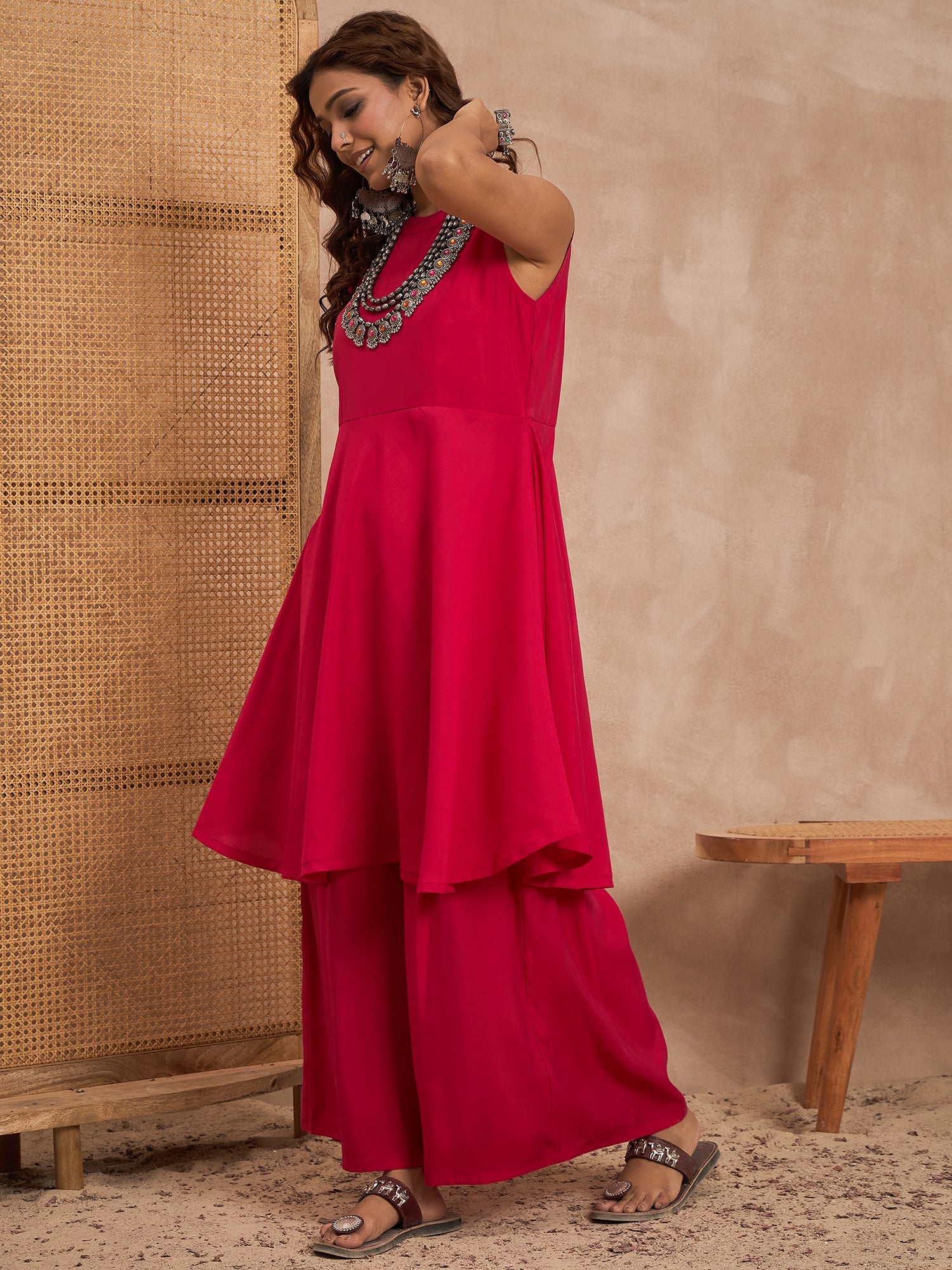 Rani Pink Silk Boho Kurta Set