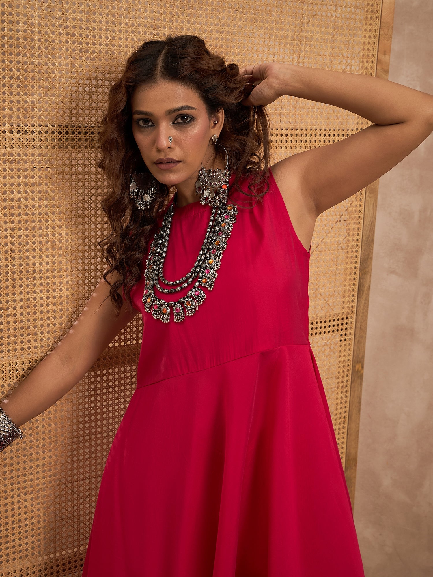 Rani Pink Silk Boho Kurta Set