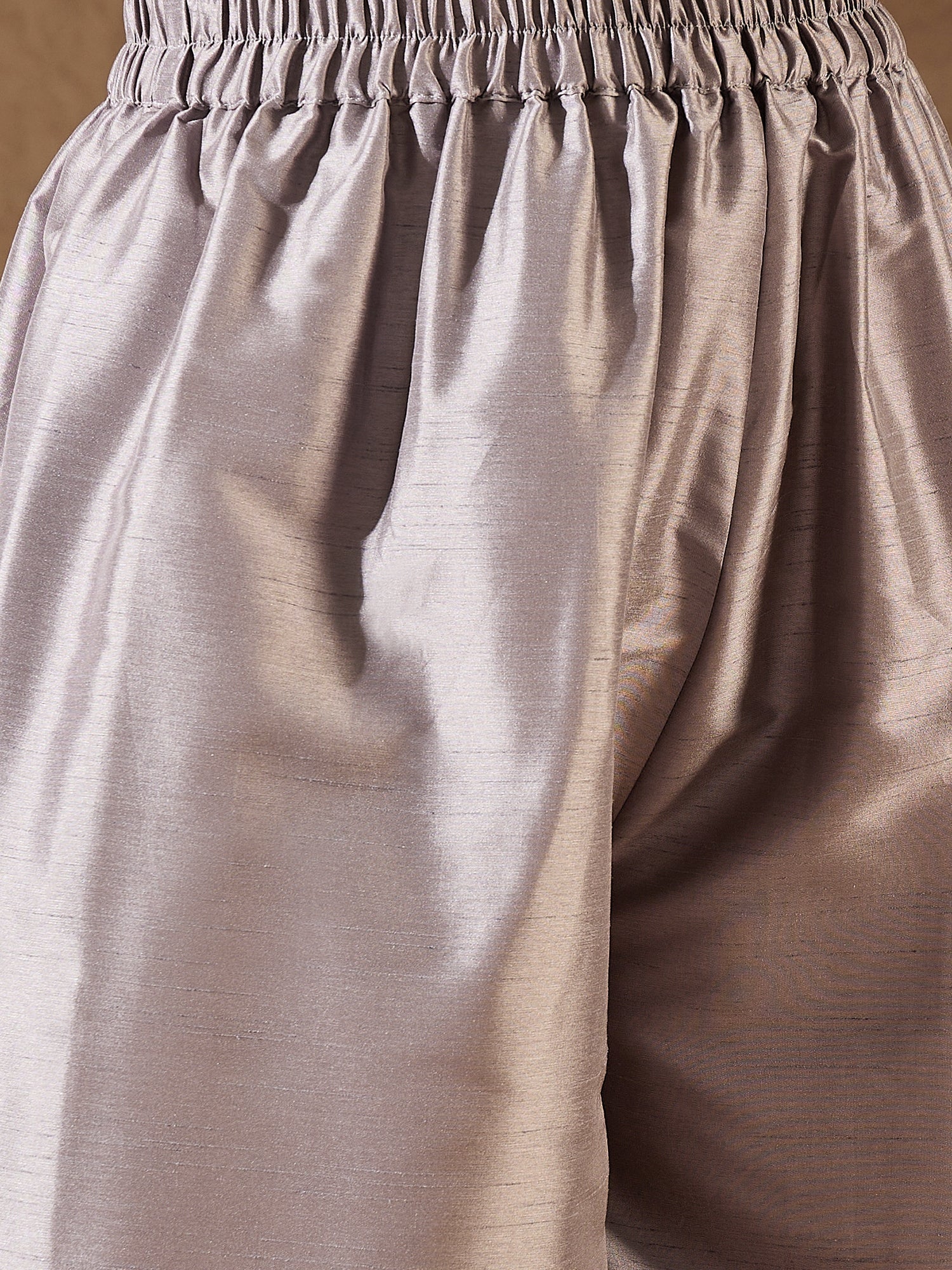 Dim Grey Silk V Neck Flared Kurta Set