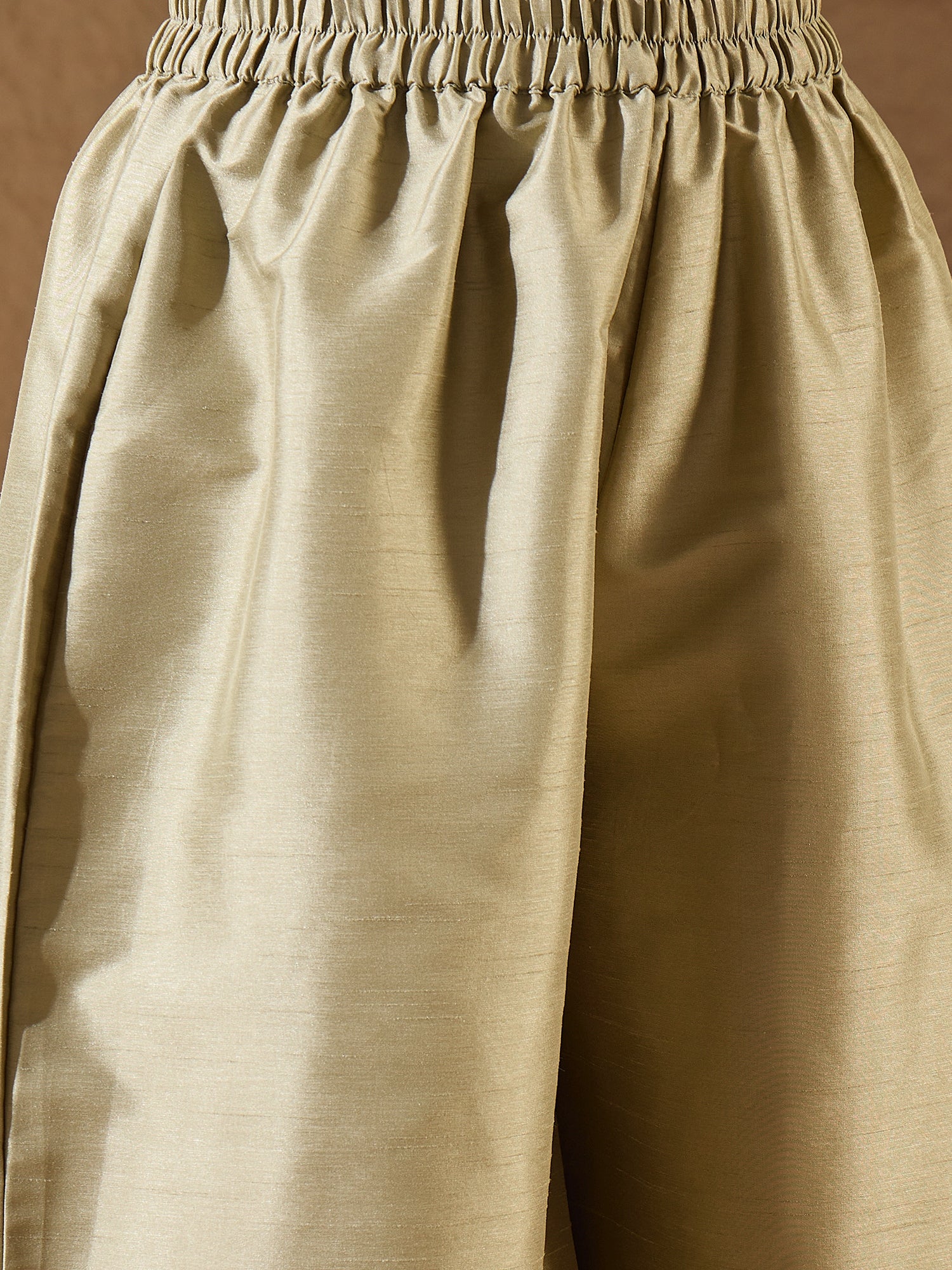 Olive Silk V Neck Flared Kurta Set