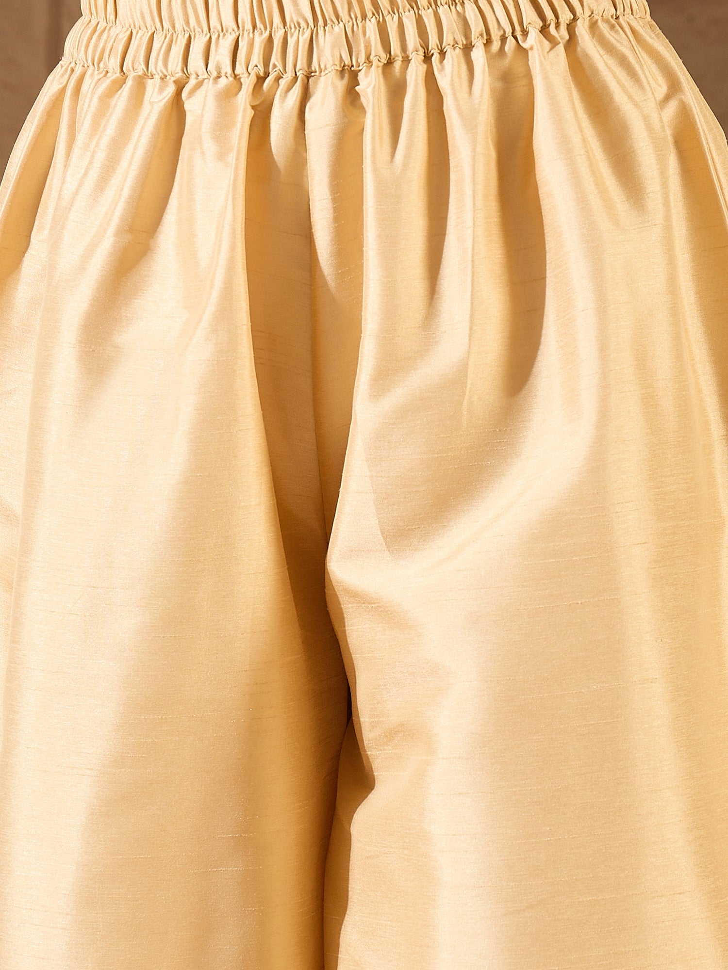 Beige Silk V Neck Flared Kurta Set