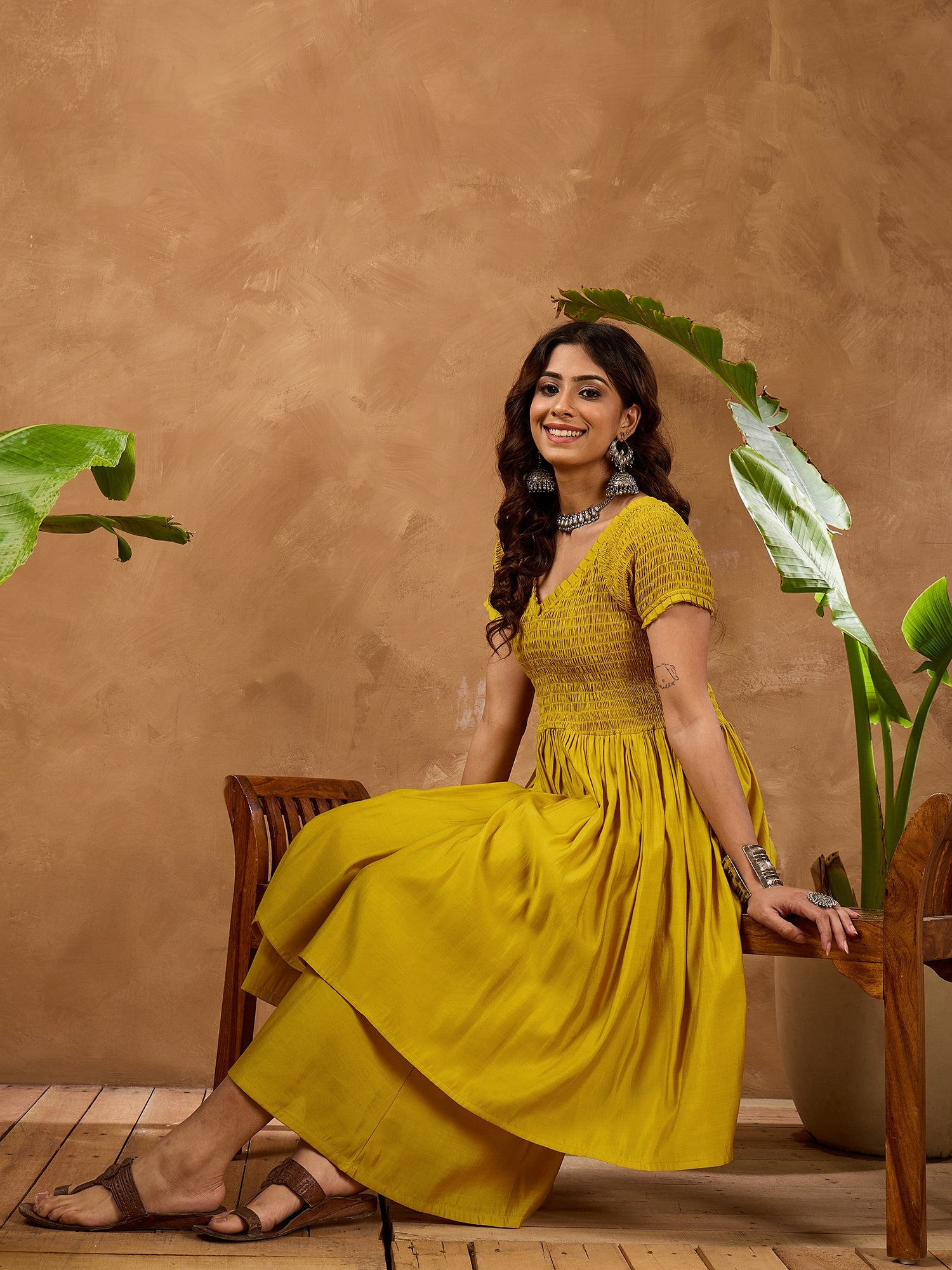 Yellow Silk V Neck Kurta Set