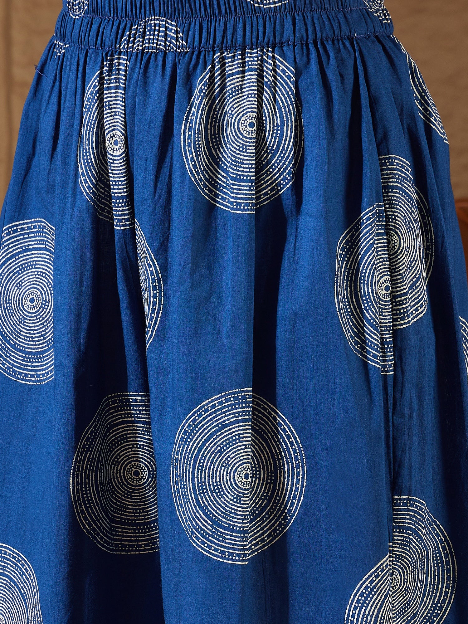 Blue Circle V Neck Flared Kurta Set