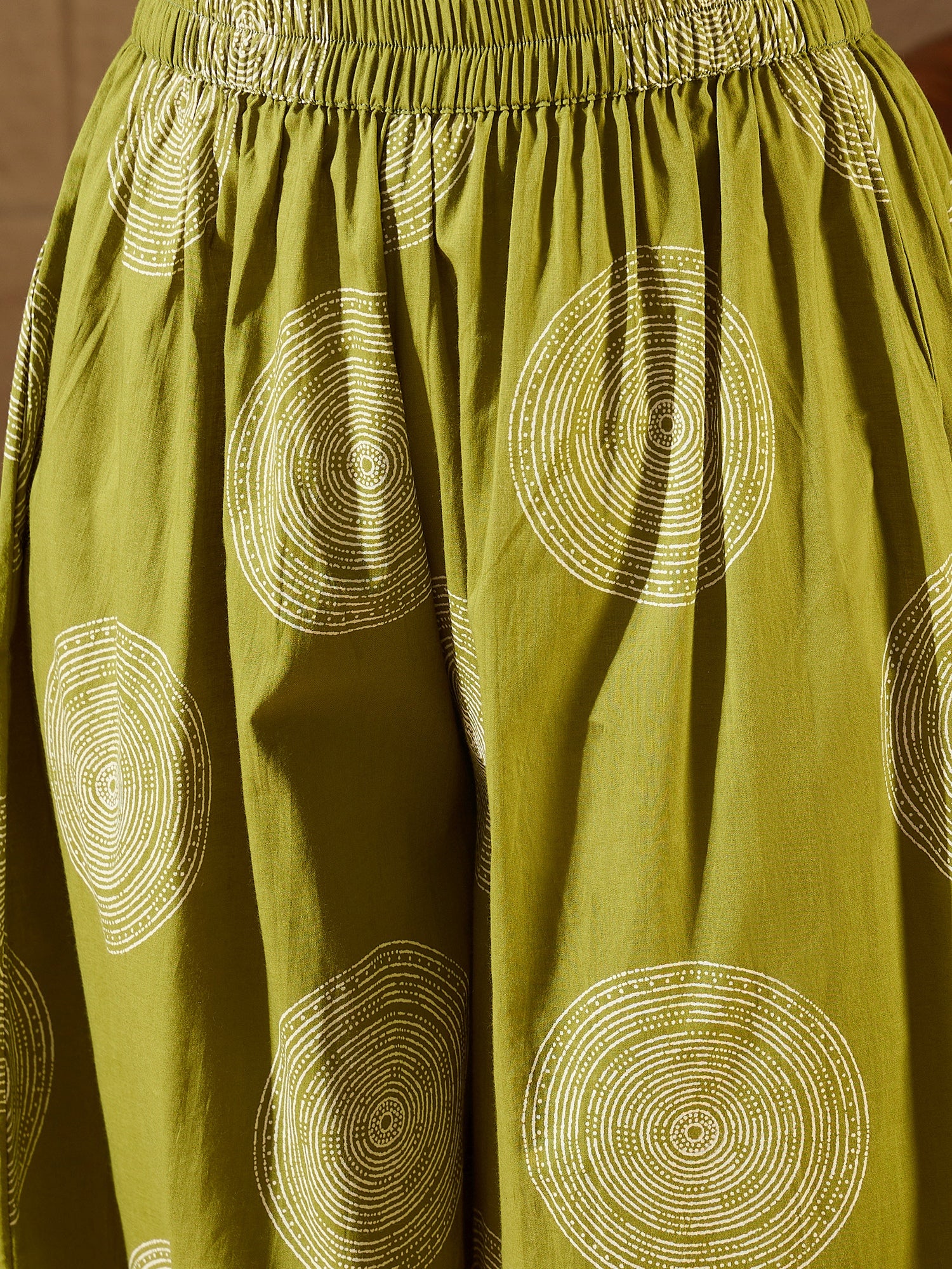 Olive Circle V Neck Flared Kurta Set