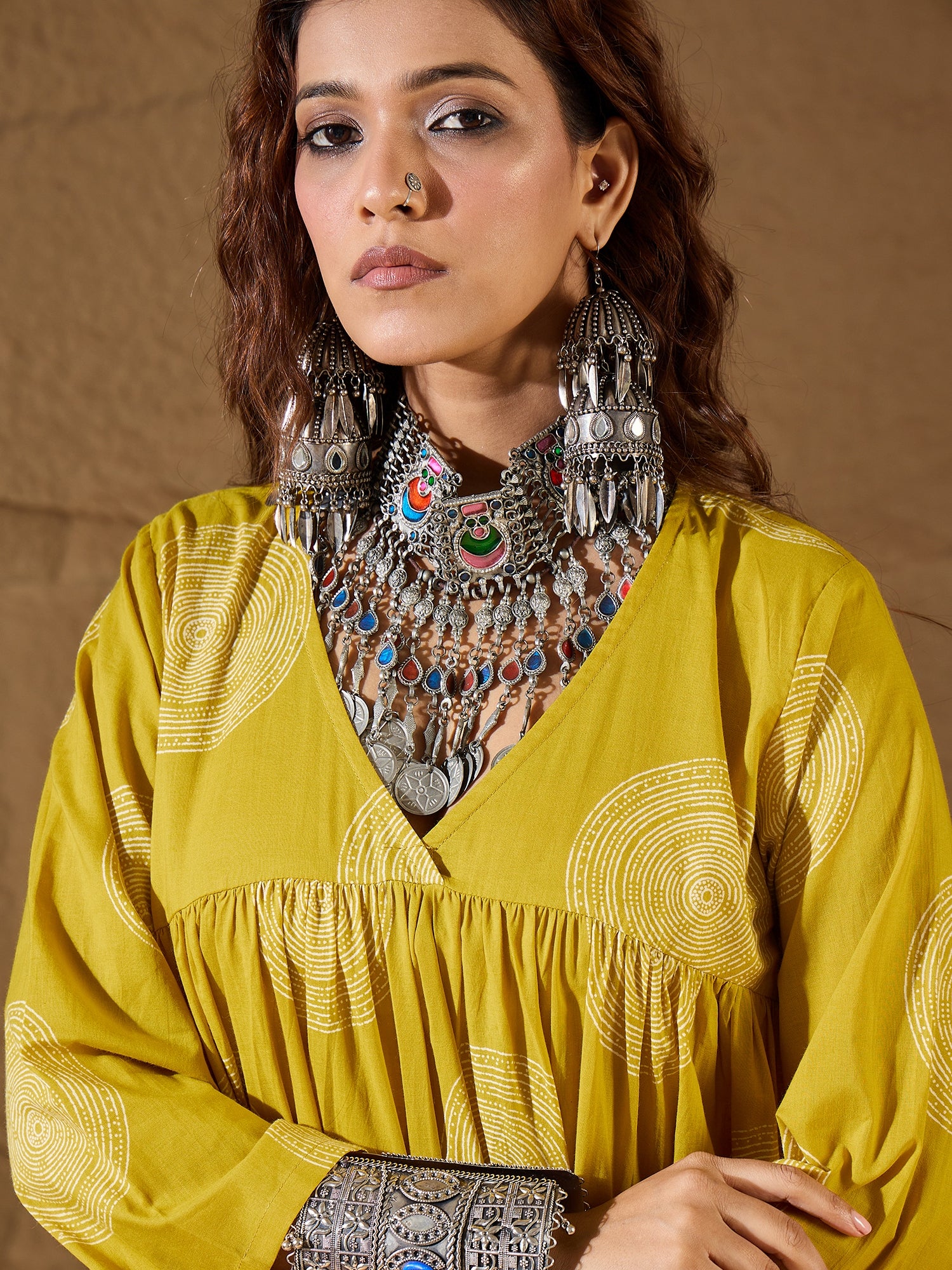 Yellow Circle Flared Kurta Set