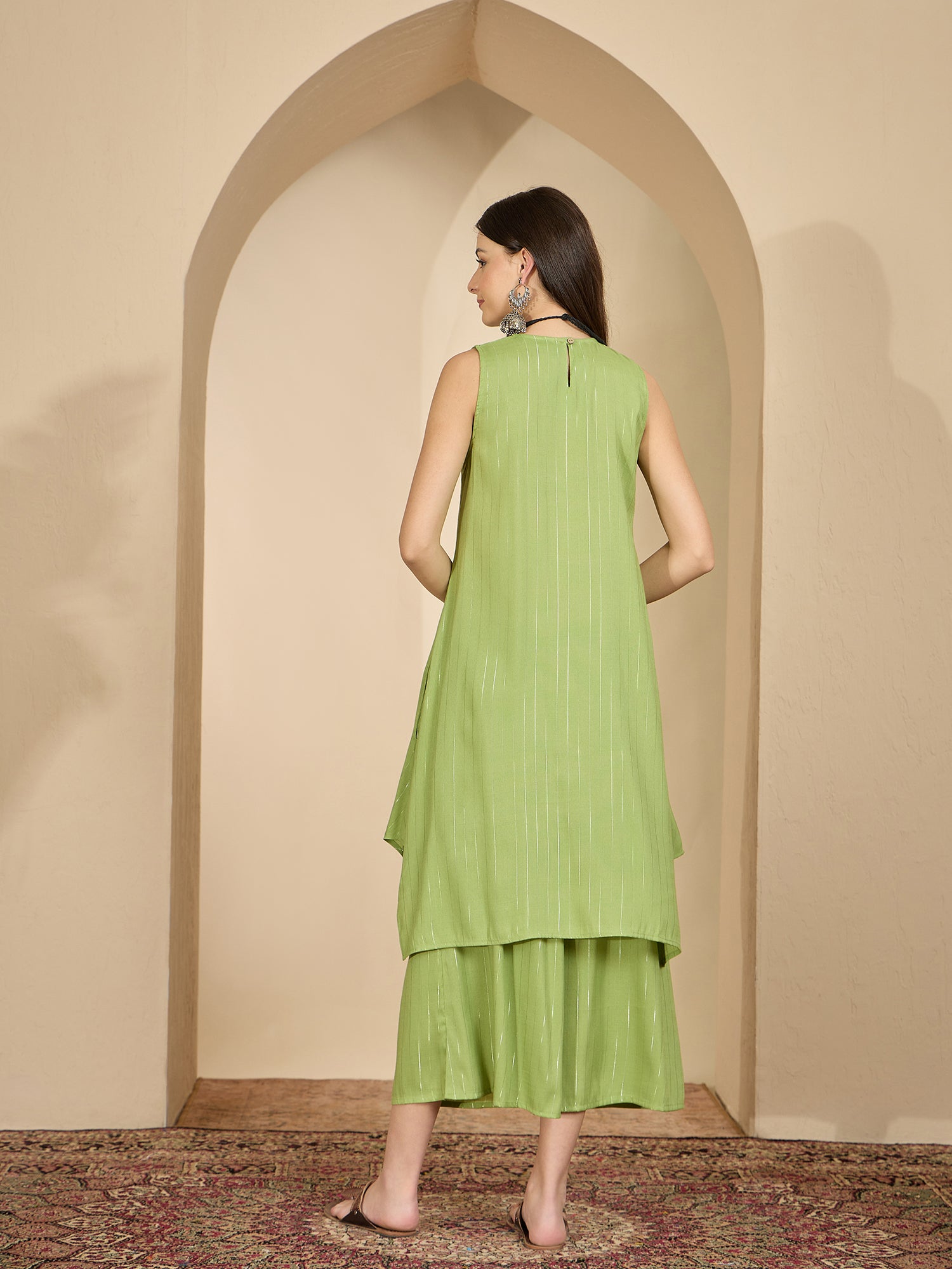 Sheen Green Lurex Round Neck Kurta Set