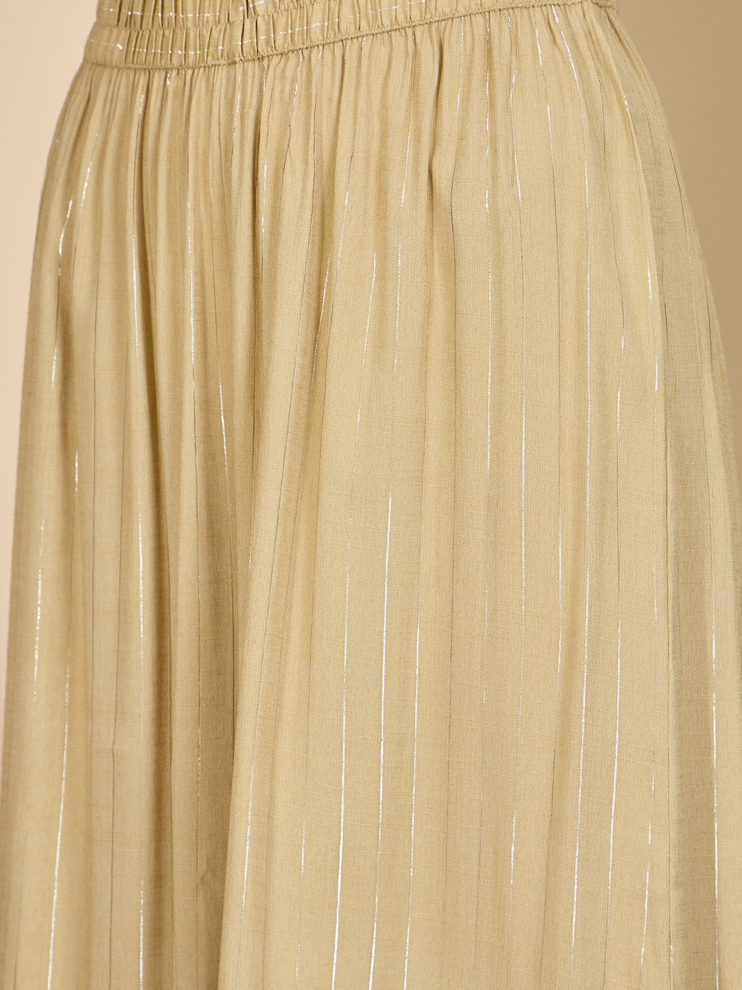 Beige Lurex Round Neck Kurta Set