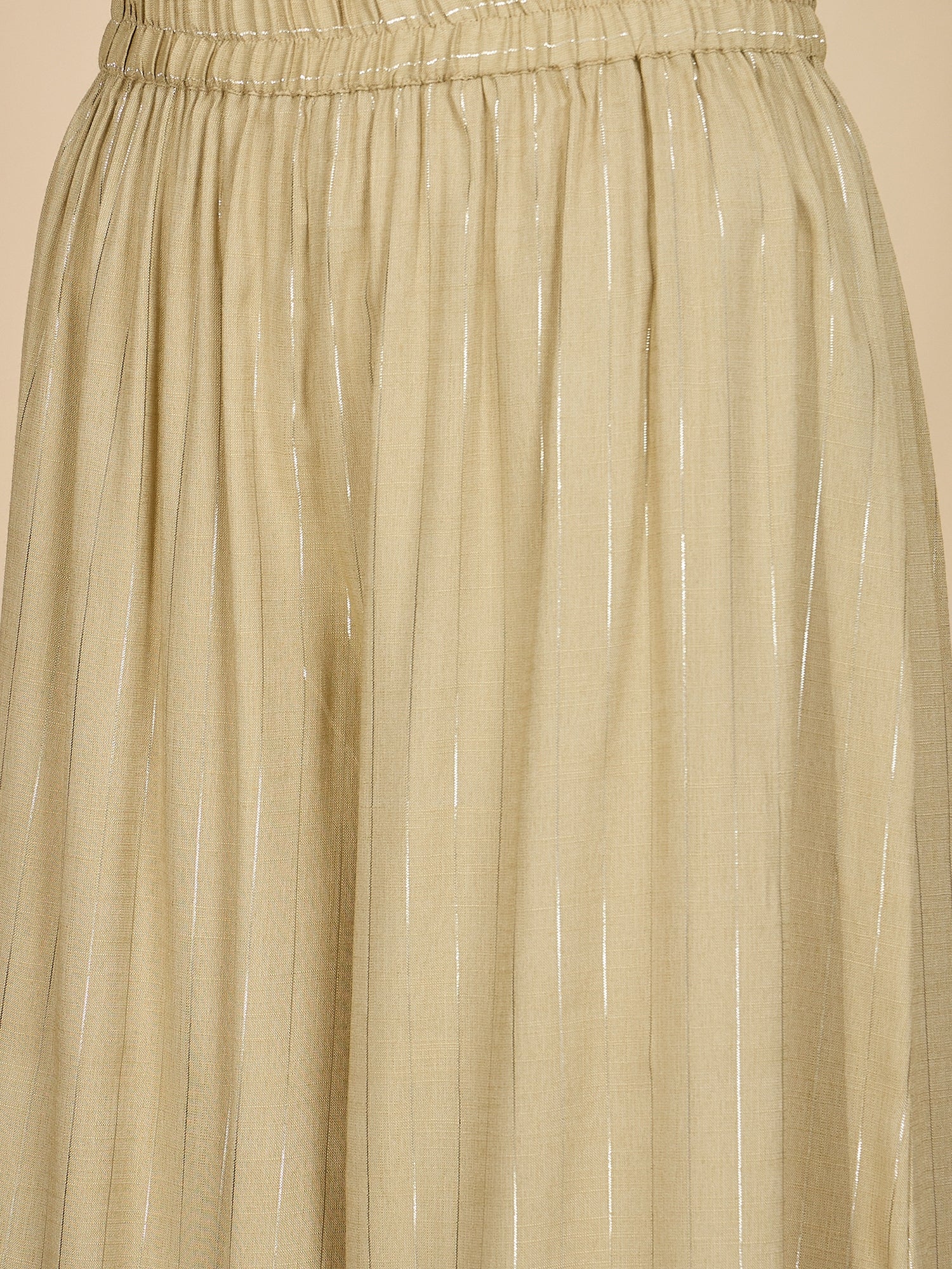 Beige Lurex V Neck Kurta Set