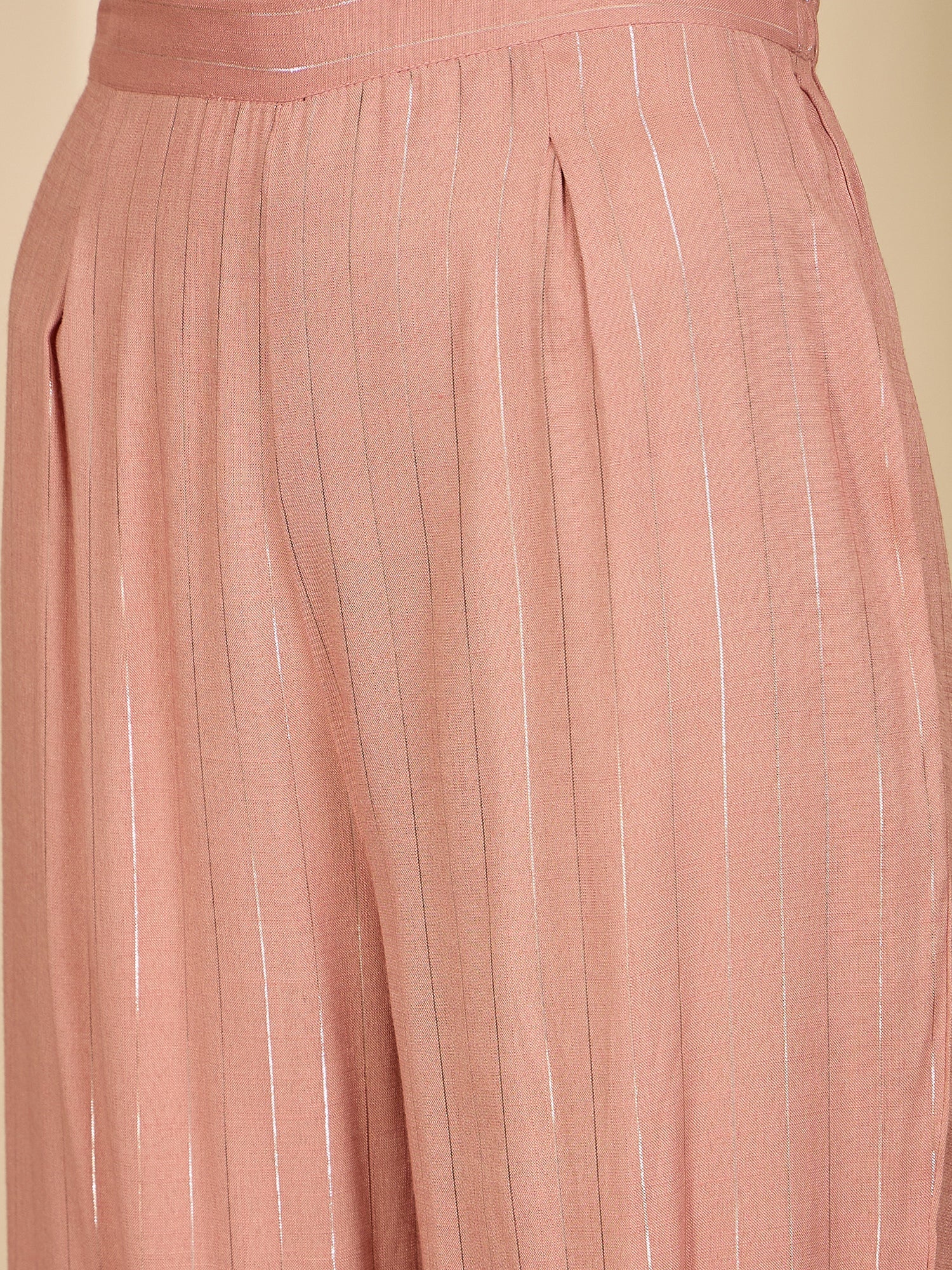 Pastel Coral Lurex U Neck Kurta Set