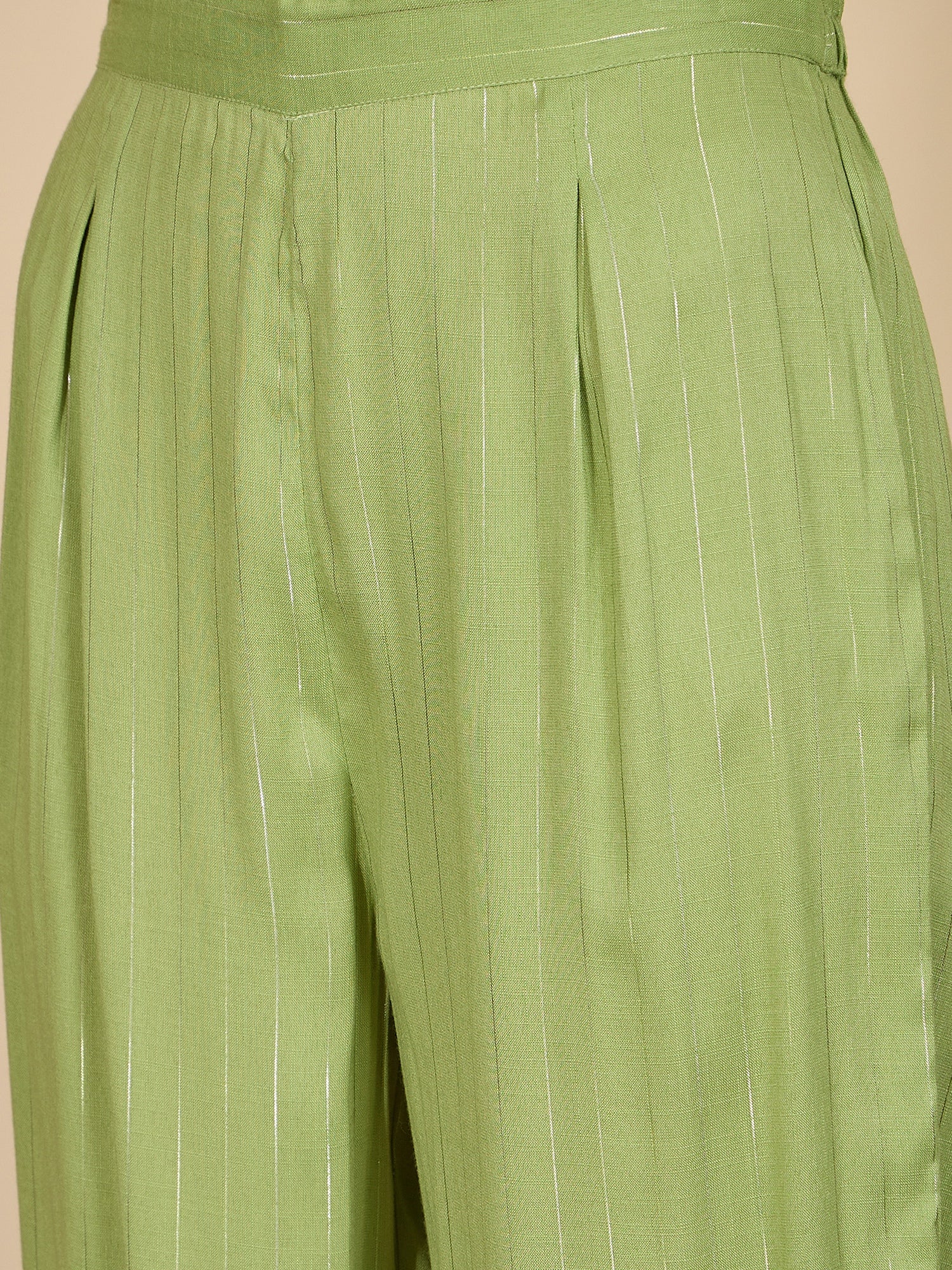 Sheen Green Lurex U Neck Kurta Set