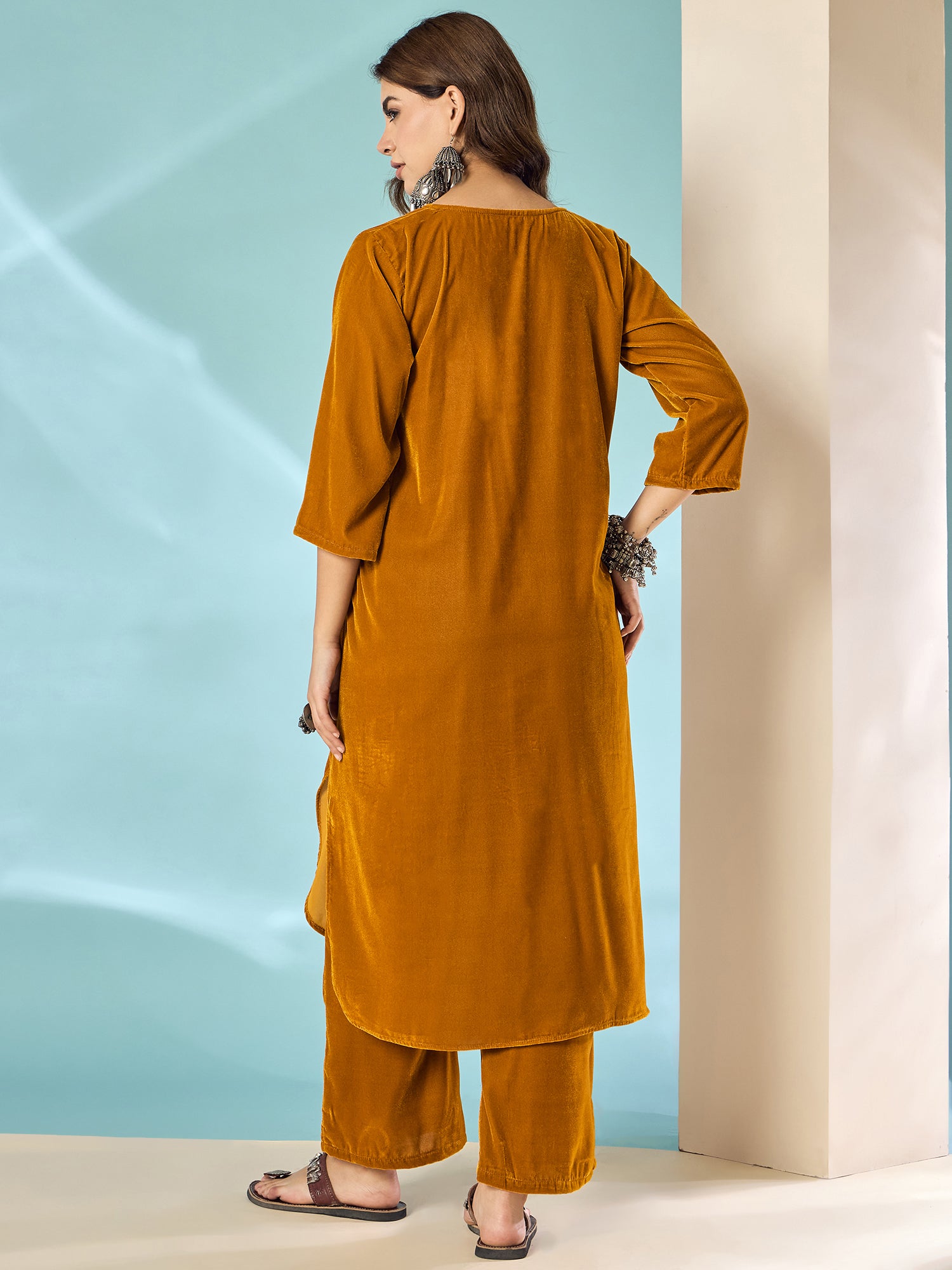 Marigold Velvet Flared Kurta Set