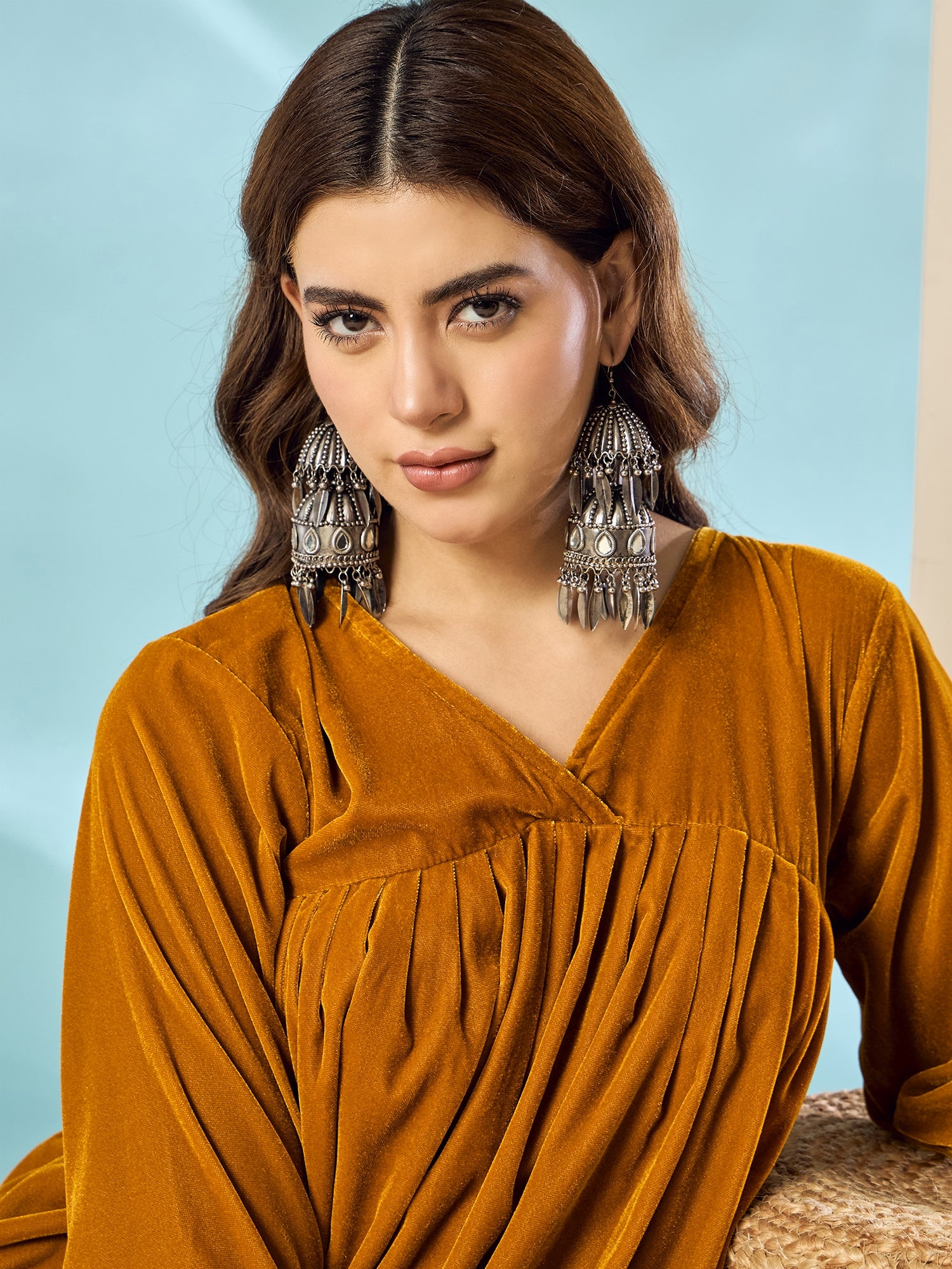 Marigold Velvet Flared Kurta Set