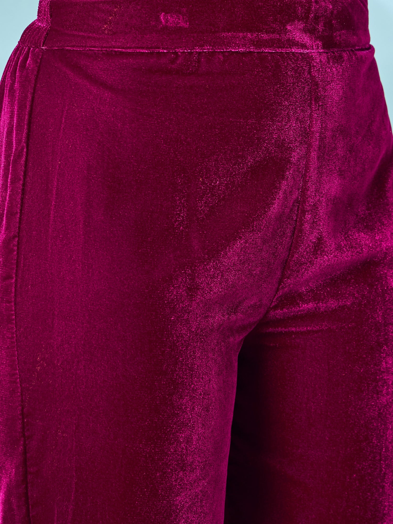 Wine Velvet Flared Kurta Set