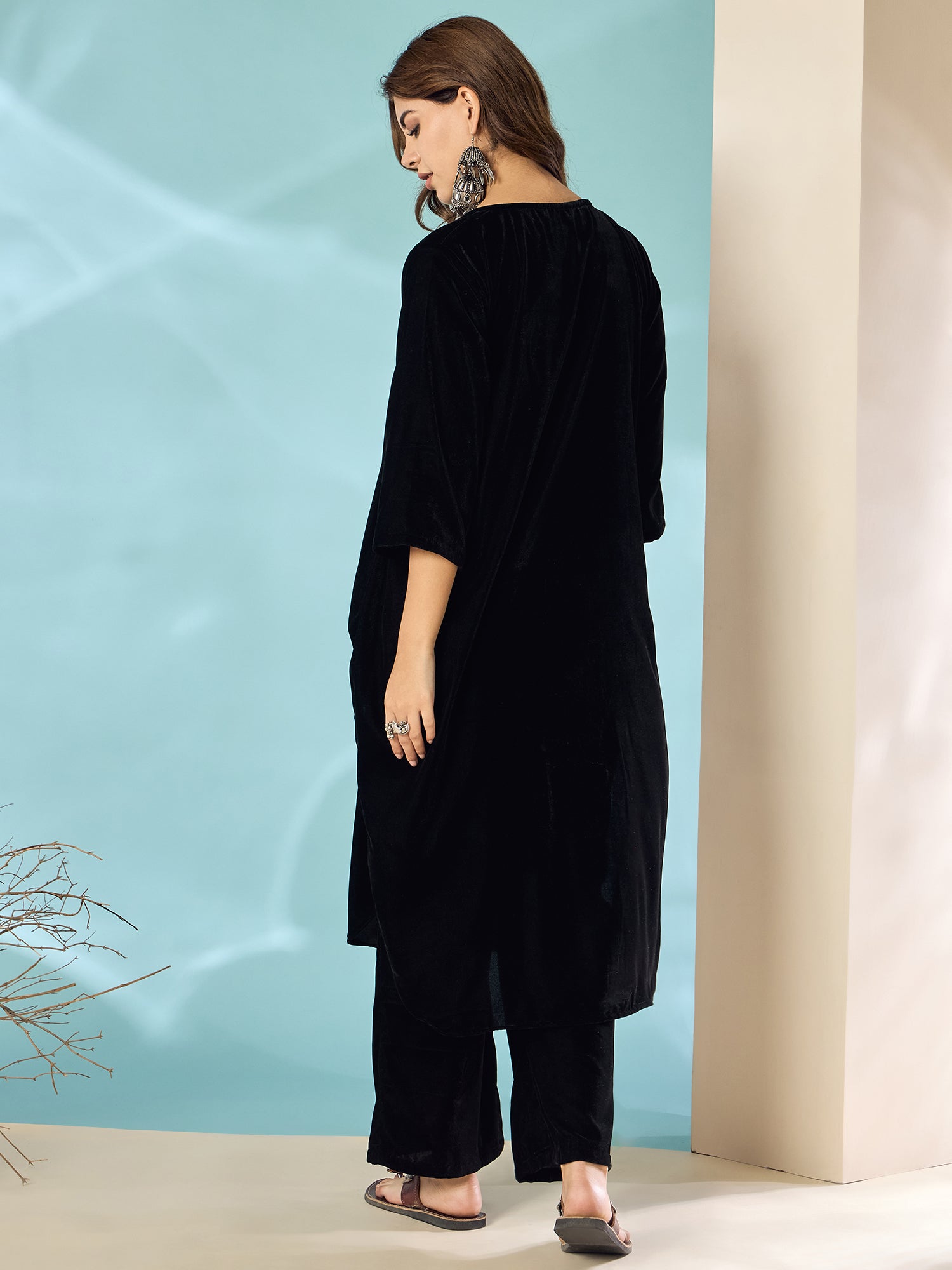 Black Velvet Flared Kurta Set