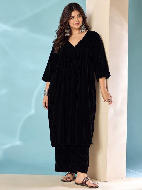 Black Velvet Flared Kurta Set