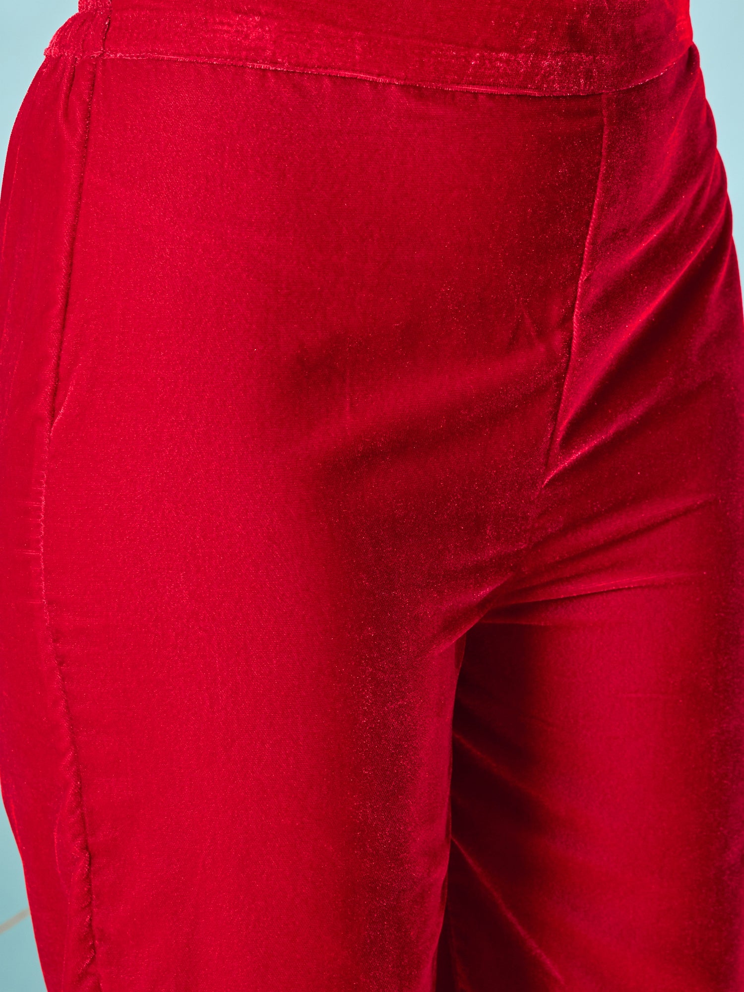 Pink Red Velvet Flared Kurta Set