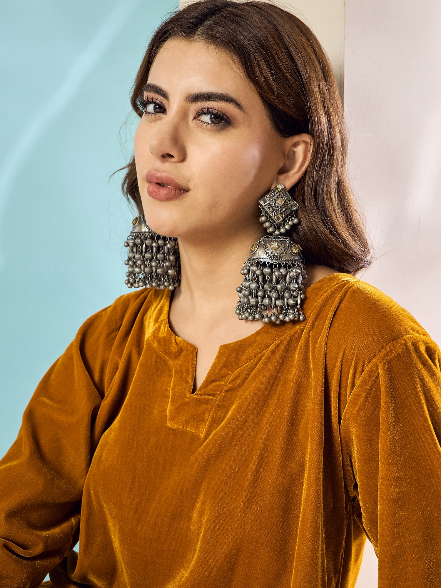 Marigold Velvet Long Sleeve Kurta Set