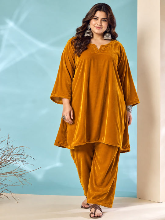 Marigold Velvet Long Sleeve Kurta Set