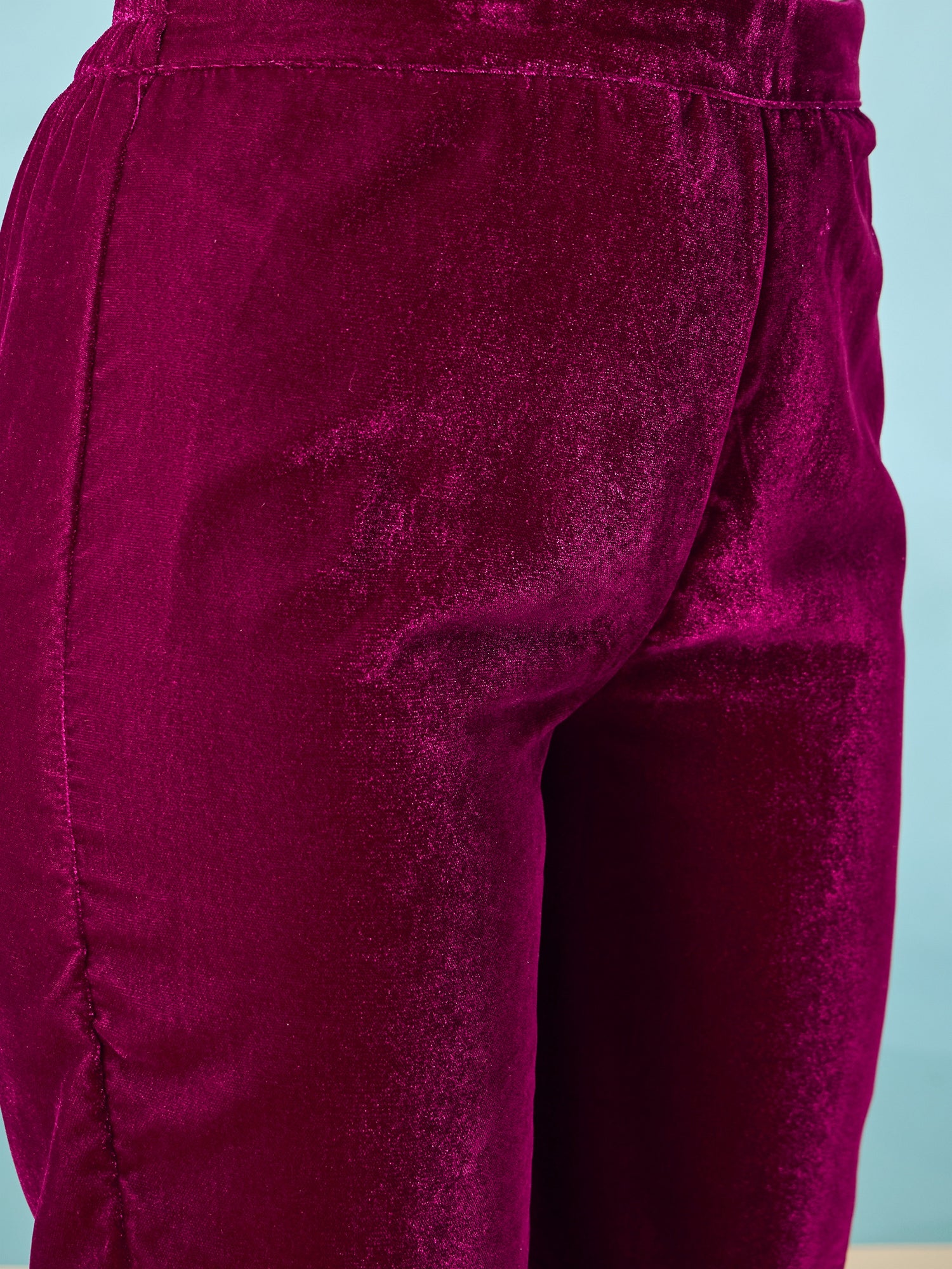 Wine Velvet Long Sleeve Kurta Set