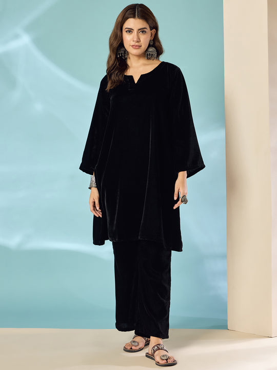 Black Velvet Long Sleeve Kurta Set