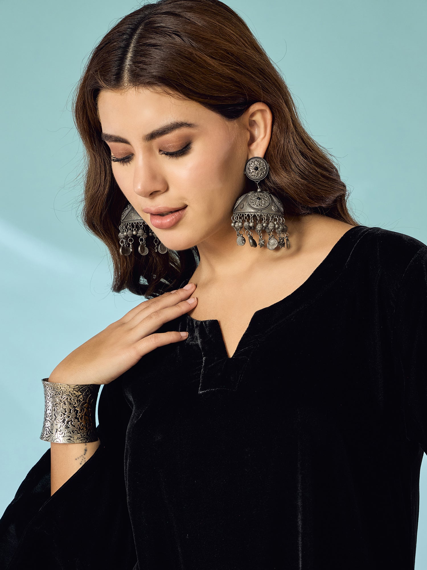 Black Velvet Long Sleeve Kurta Set