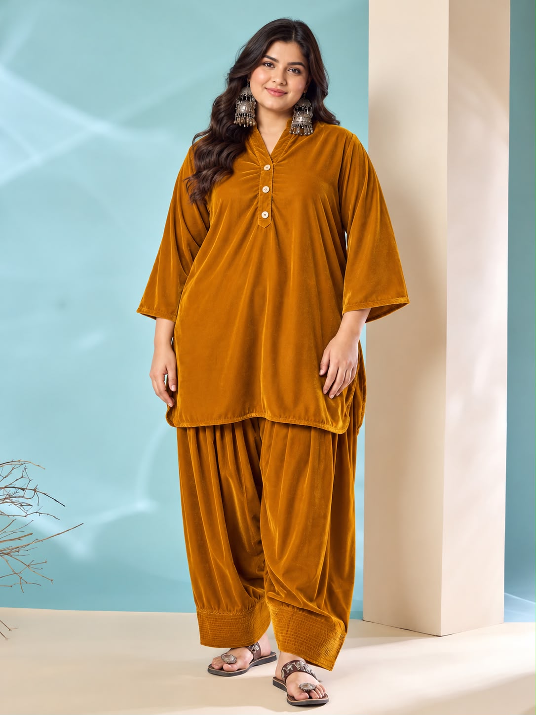 Marigold Velvet Salwar Kurta Set