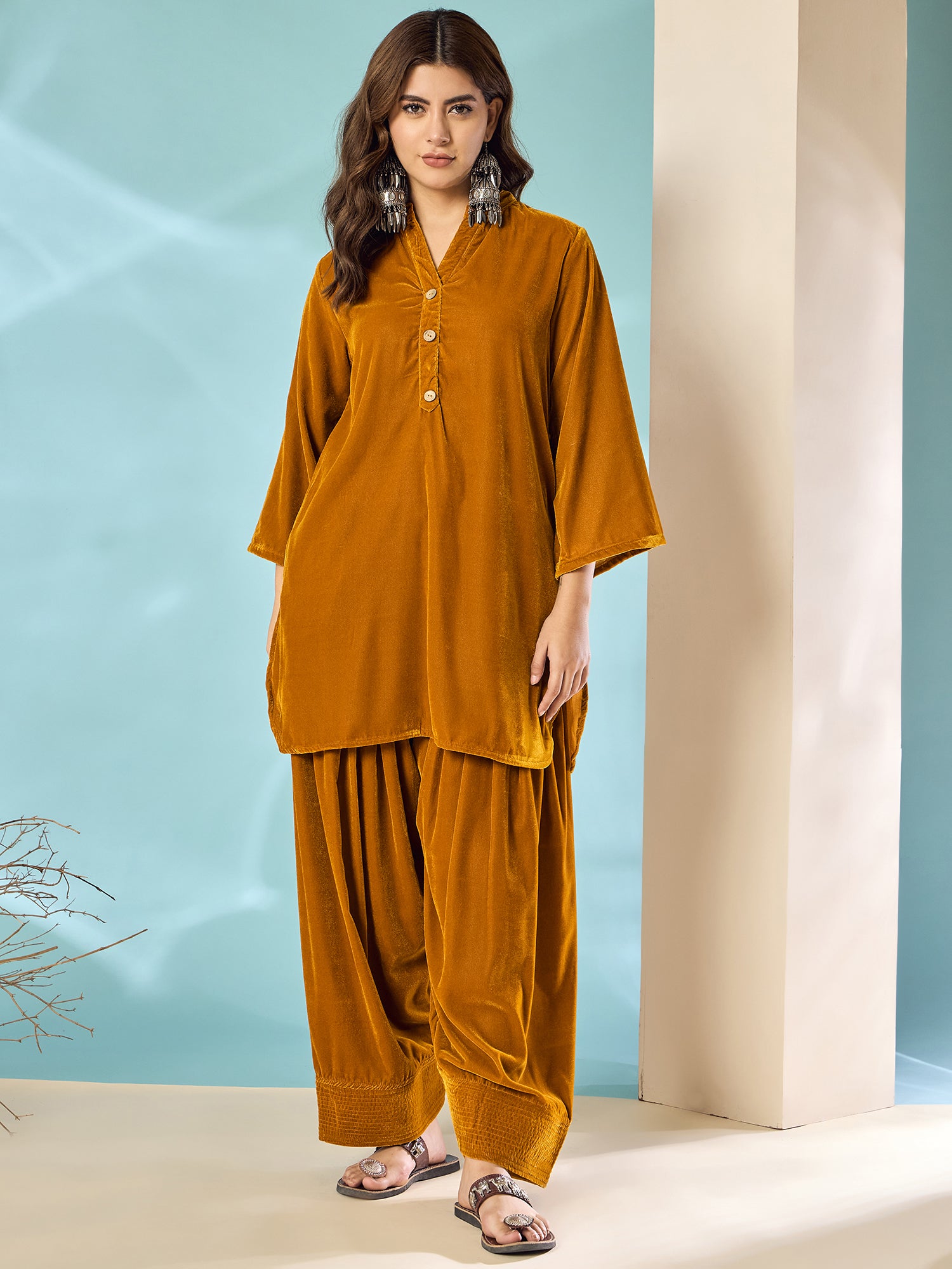 Marigold Velvet Salwar Kurta Set