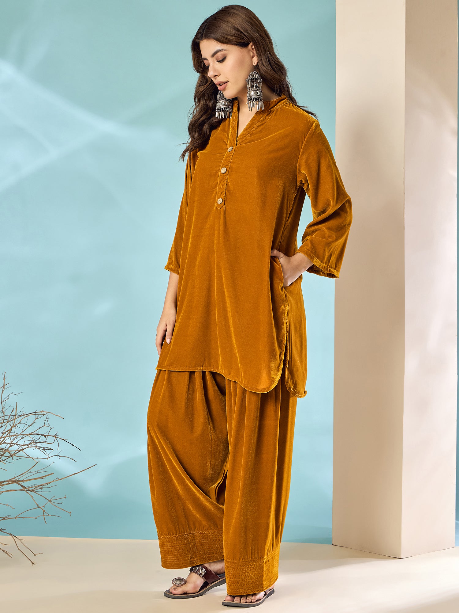 Marigold Velvet Salwar Kurta Set