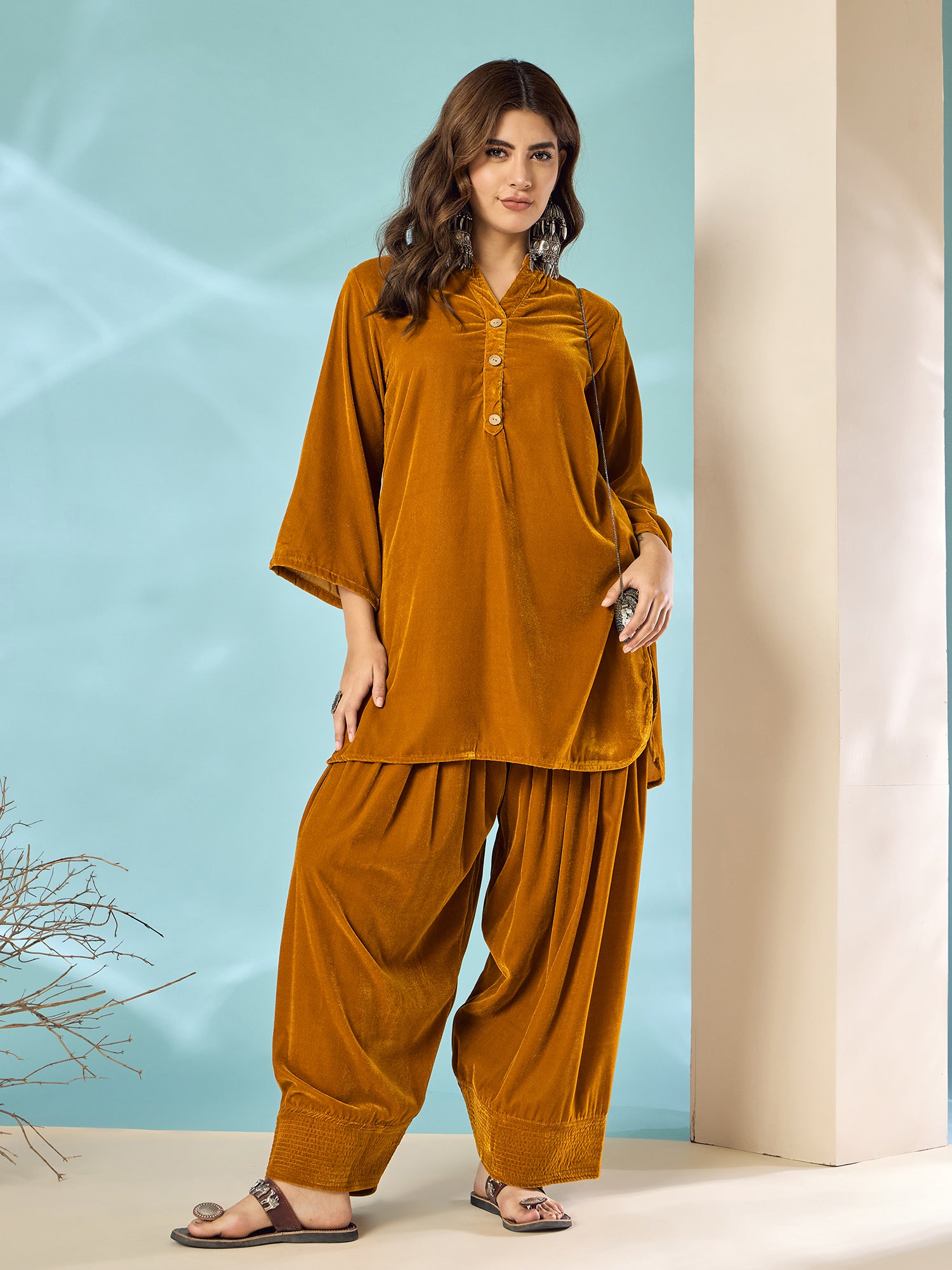 Marigold Velvet Salwar Kurta Set