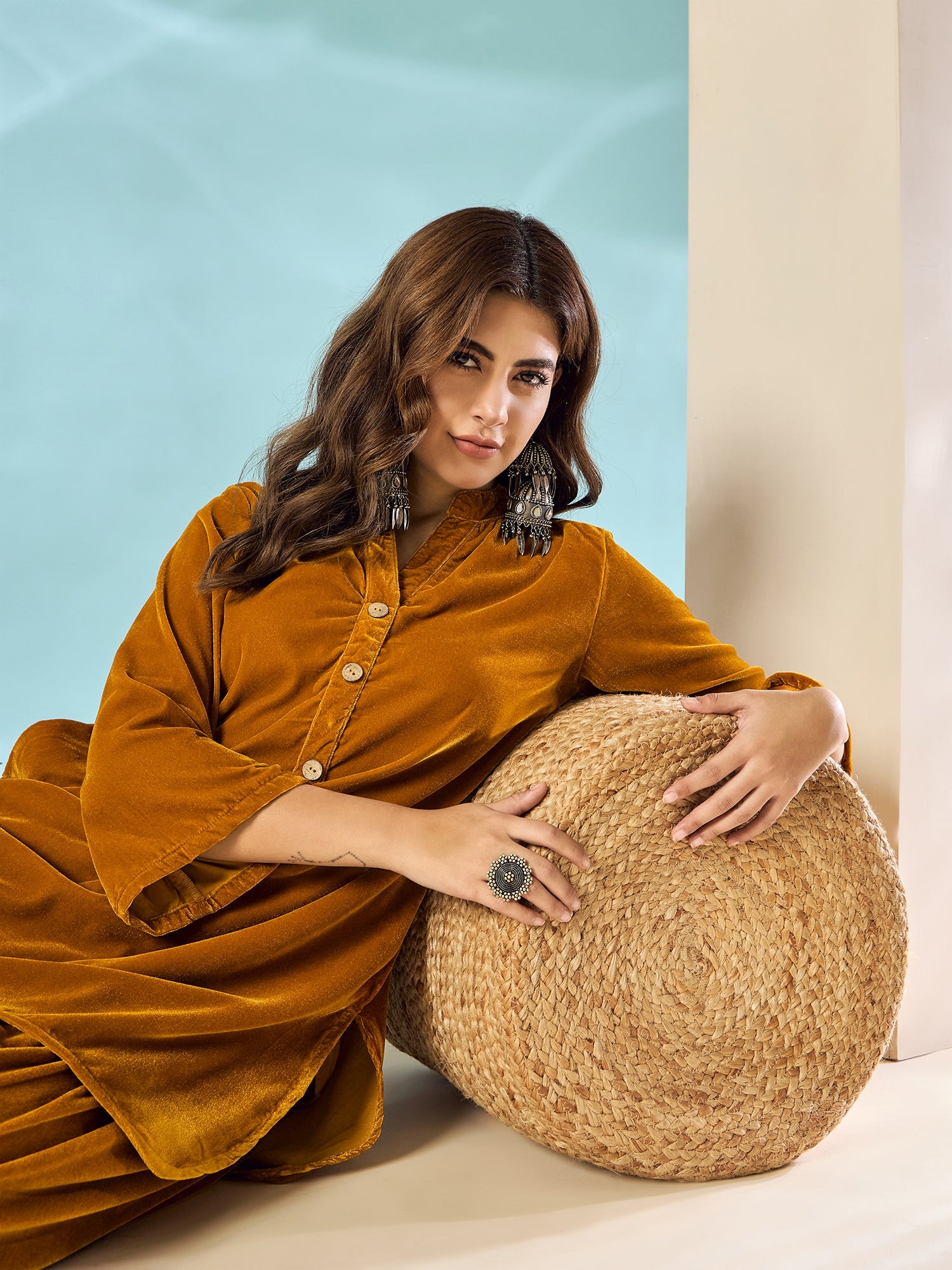 Marigold Velvet Salwar Kurta Set