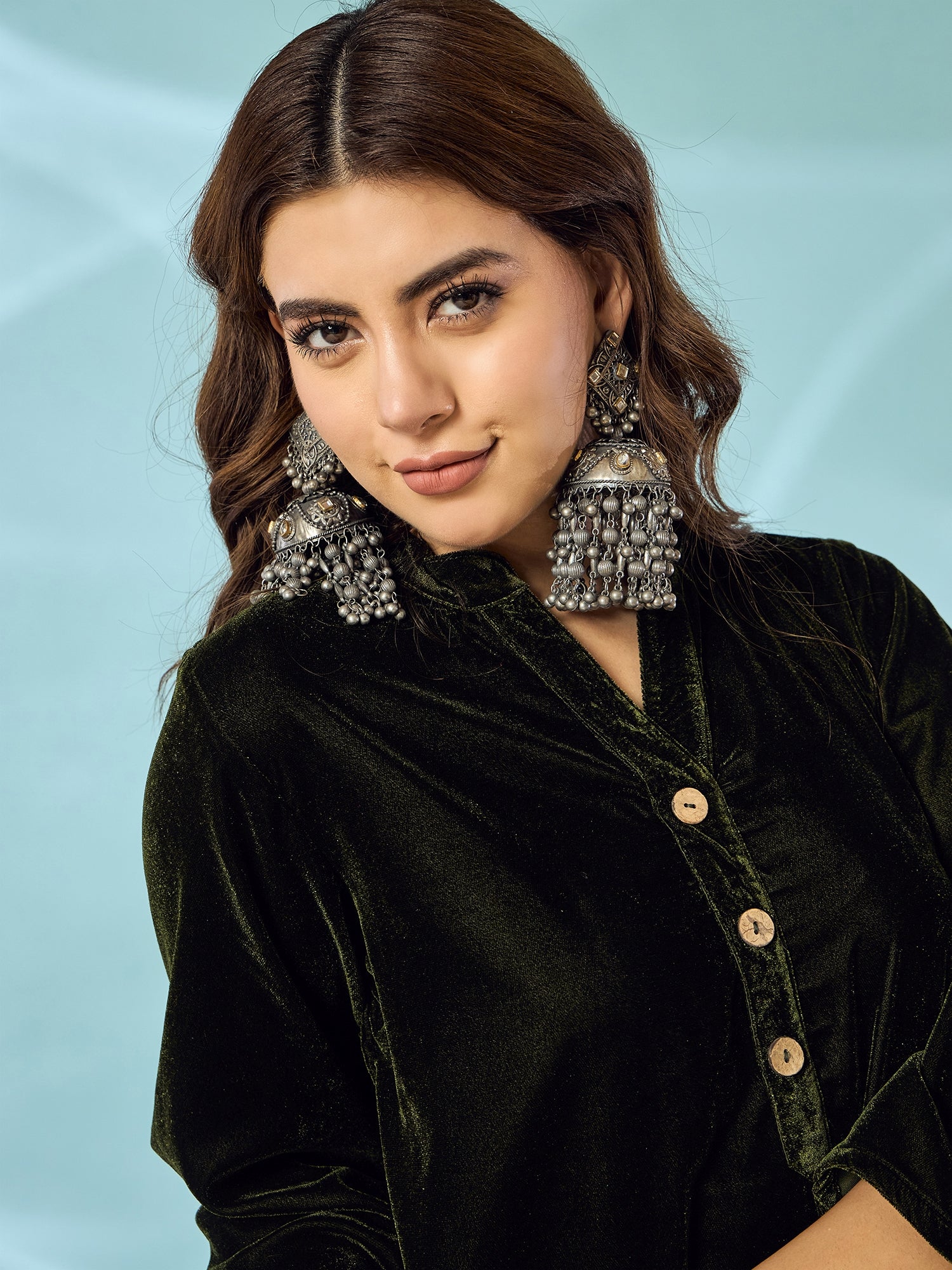 Mehandi Green Velvet Salwar Kurta Set