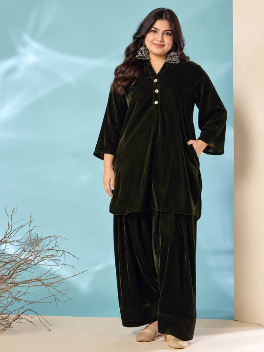Mehandi Green Velvet Salwar Kurta Set