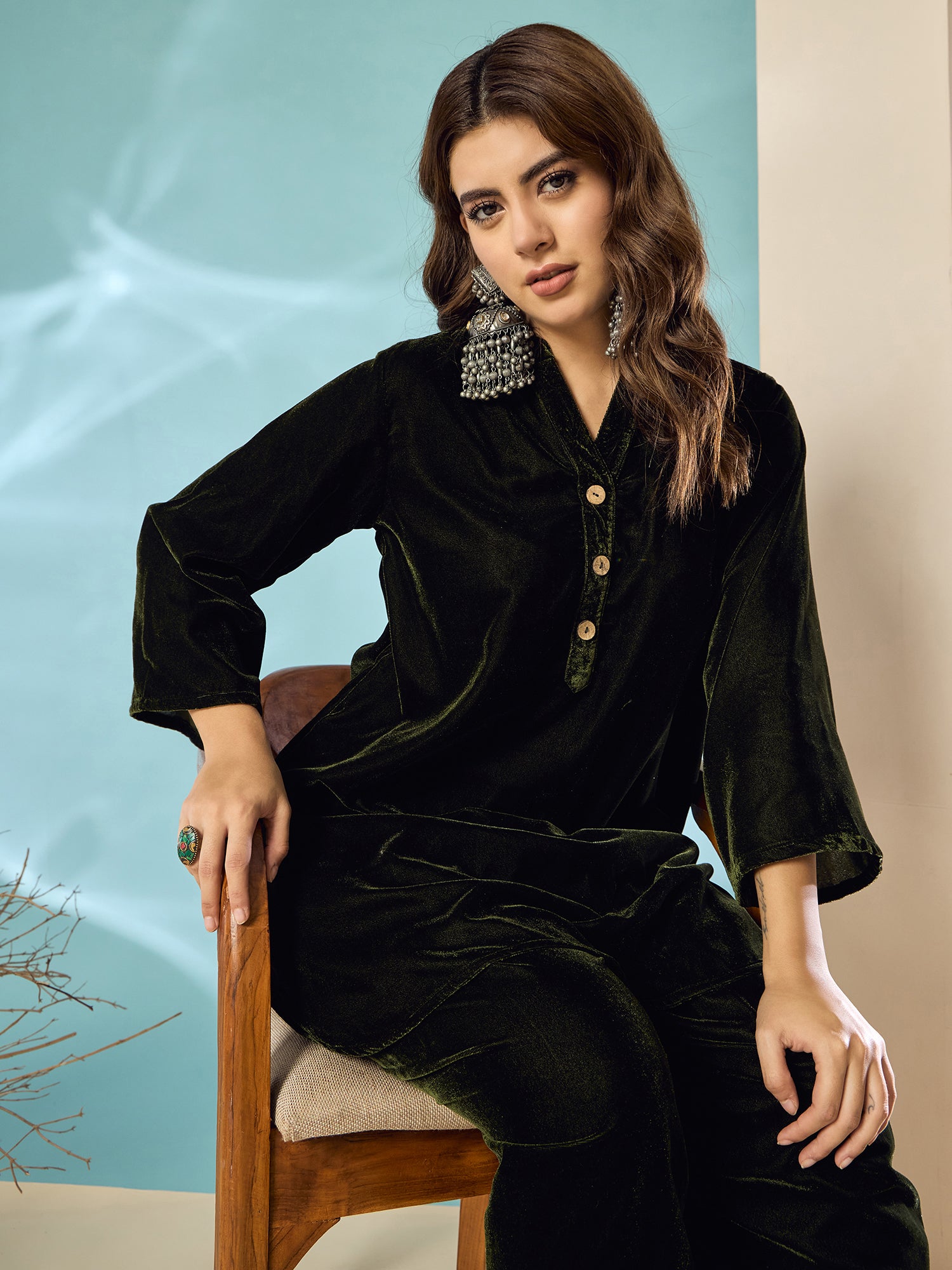 Mehandi Green Velvet Salwar Kurta Set