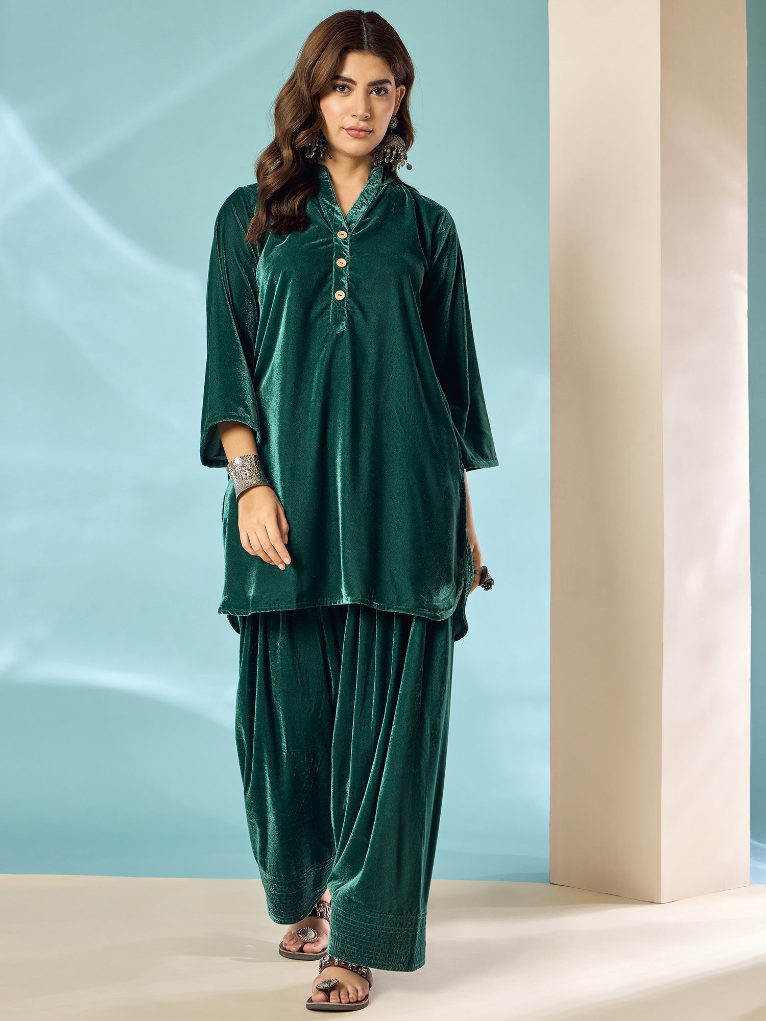 Teal Green Velvet Salwar Kurta Set