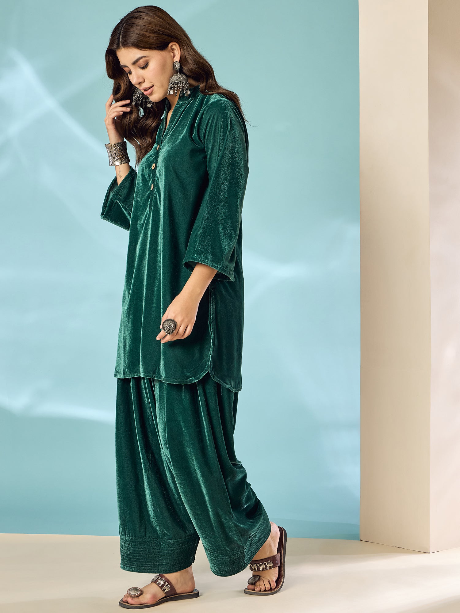 Teal Green Velvet Salwar Kurta Set