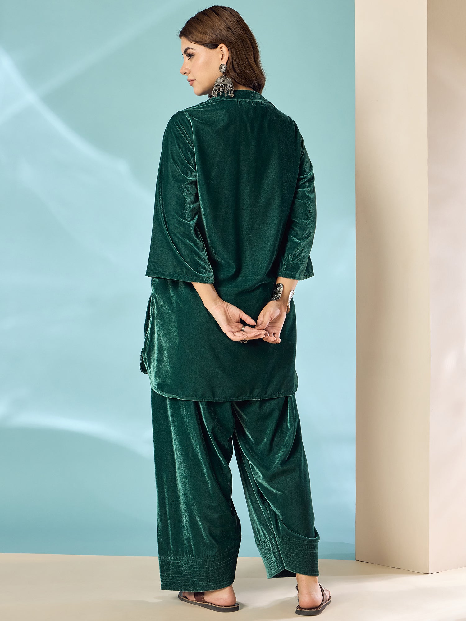 Teal Green Velvet Salwar Kurta Set