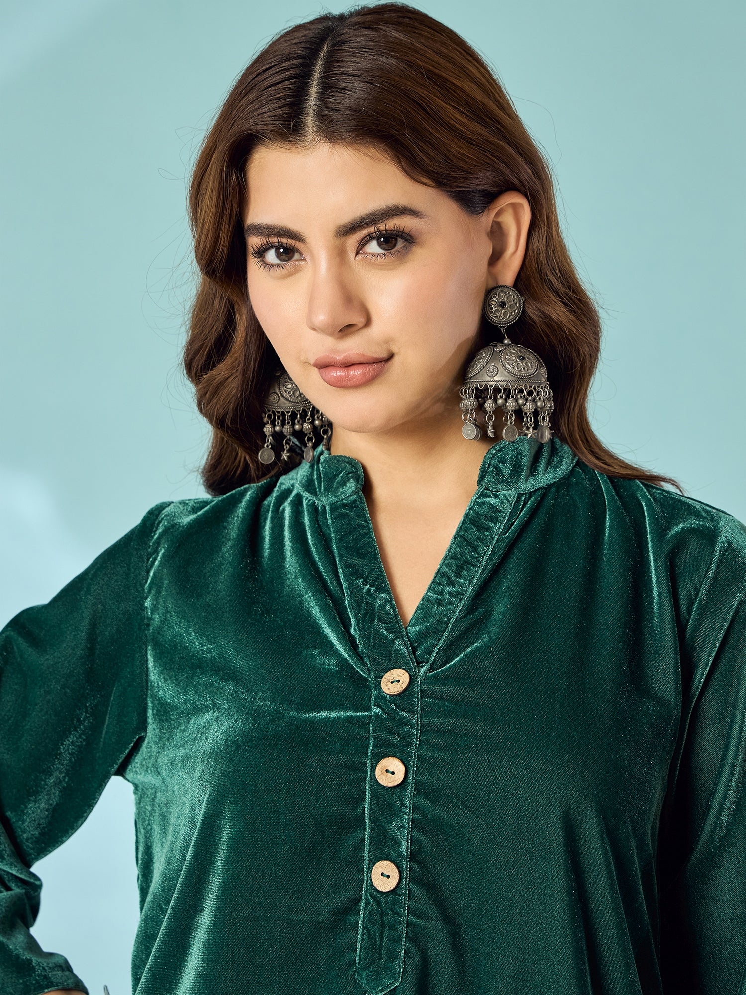 Teal Green Velvet Salwar Kurta Set