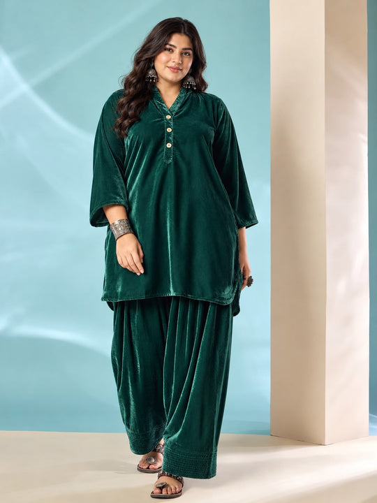 Teal Green Velvet Salwar Kurta Set