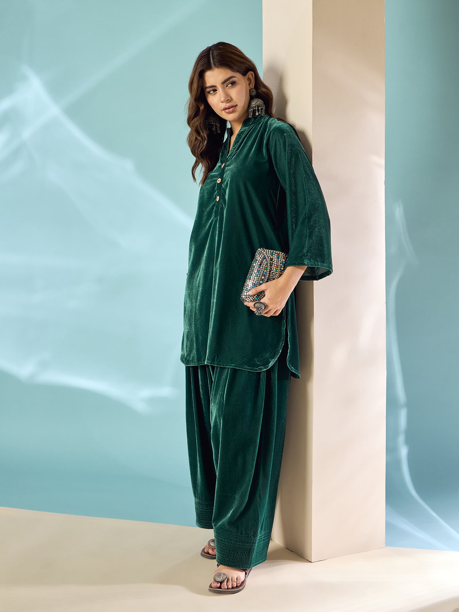 Teal Green Velvet Salwar Kurta Set