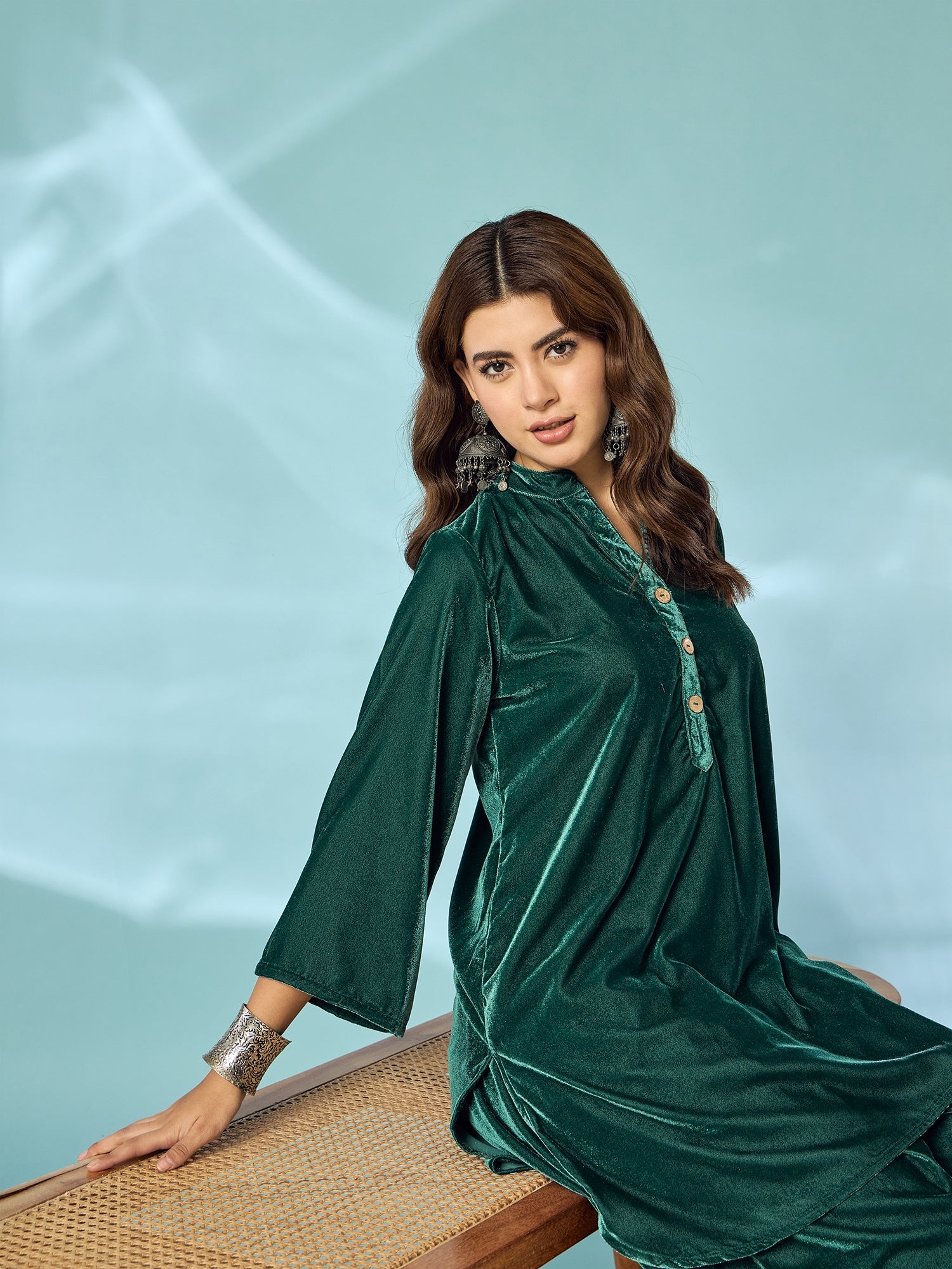 Teal Green Velvet Salwar Kurta Set