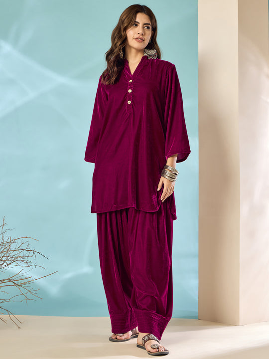 Wine Velvet Salwar Kurta Set