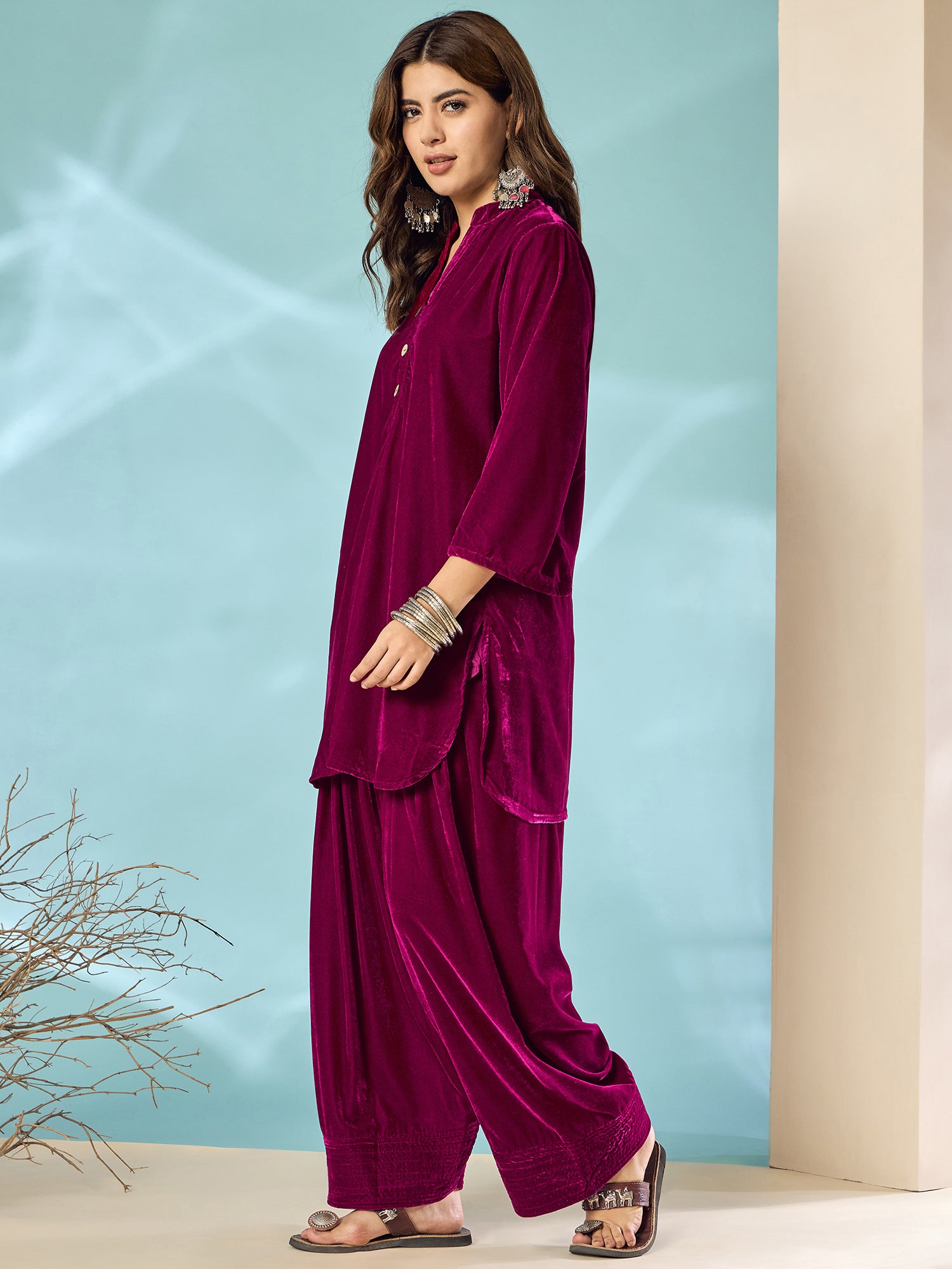 Wine Velvet Salwar Kurta Set