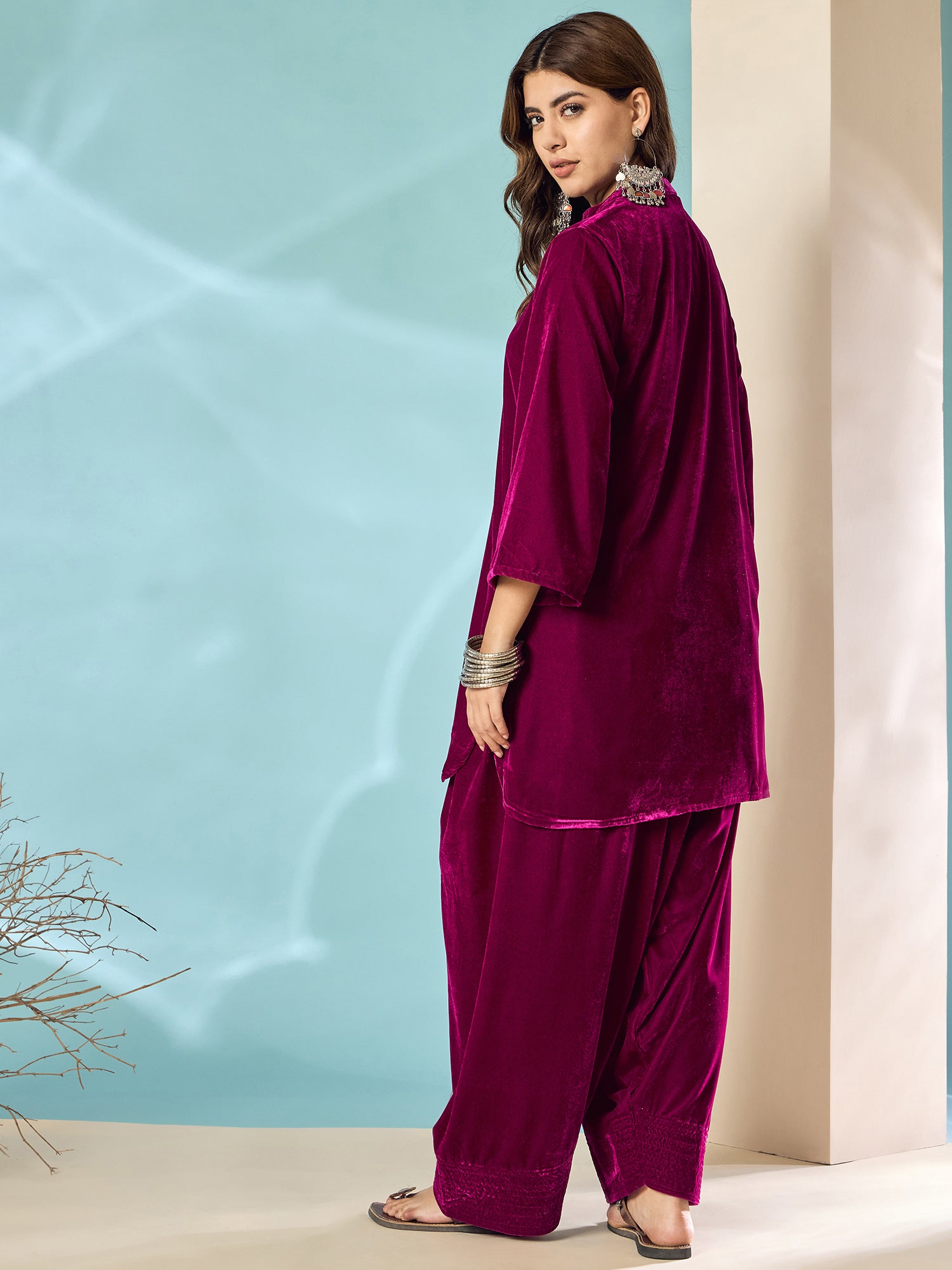 Wine Velvet Salwar Kurta Set